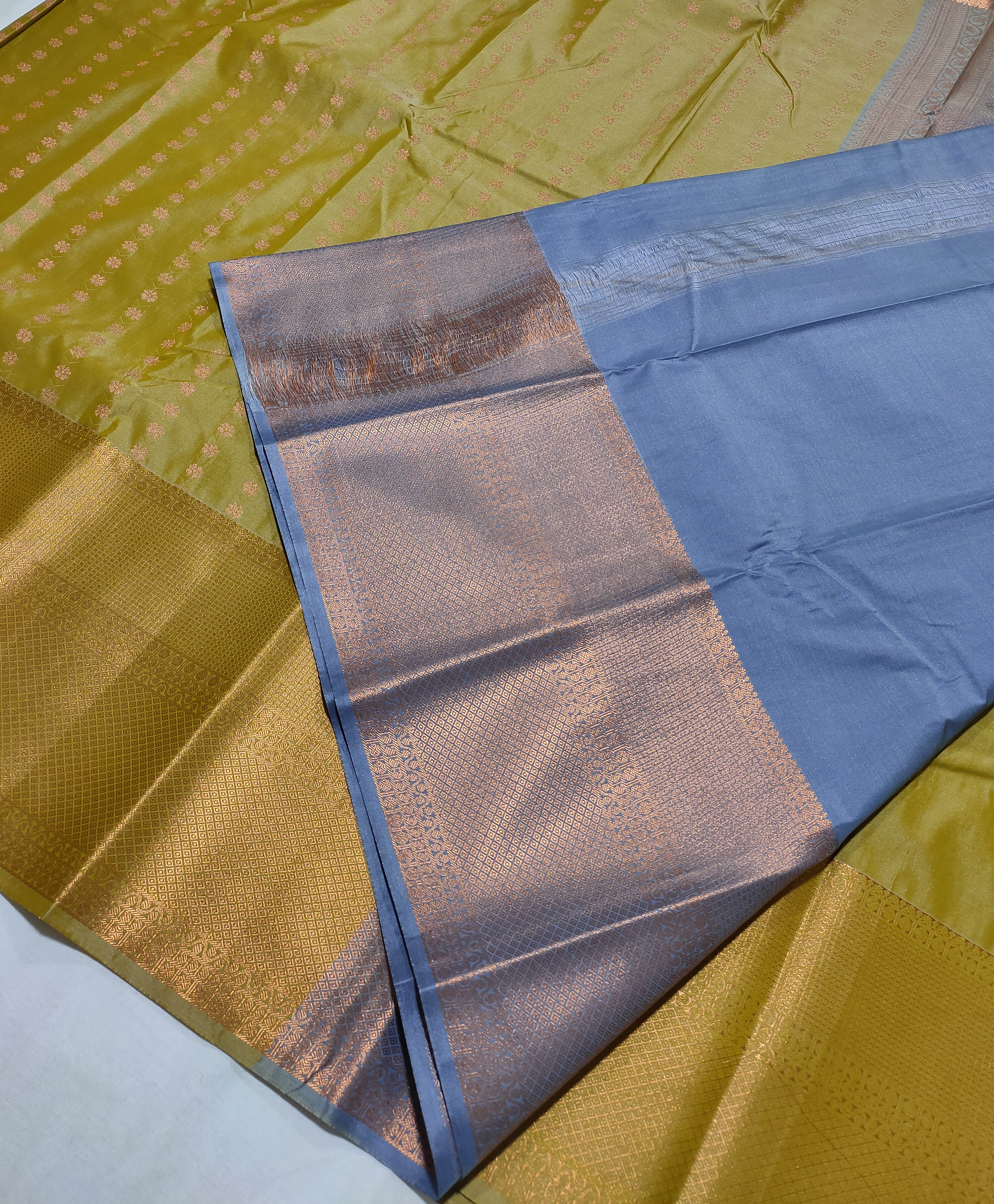 Kanchi Vegan Silk Saree With Contrast Blouse and Rich Jari Pallu