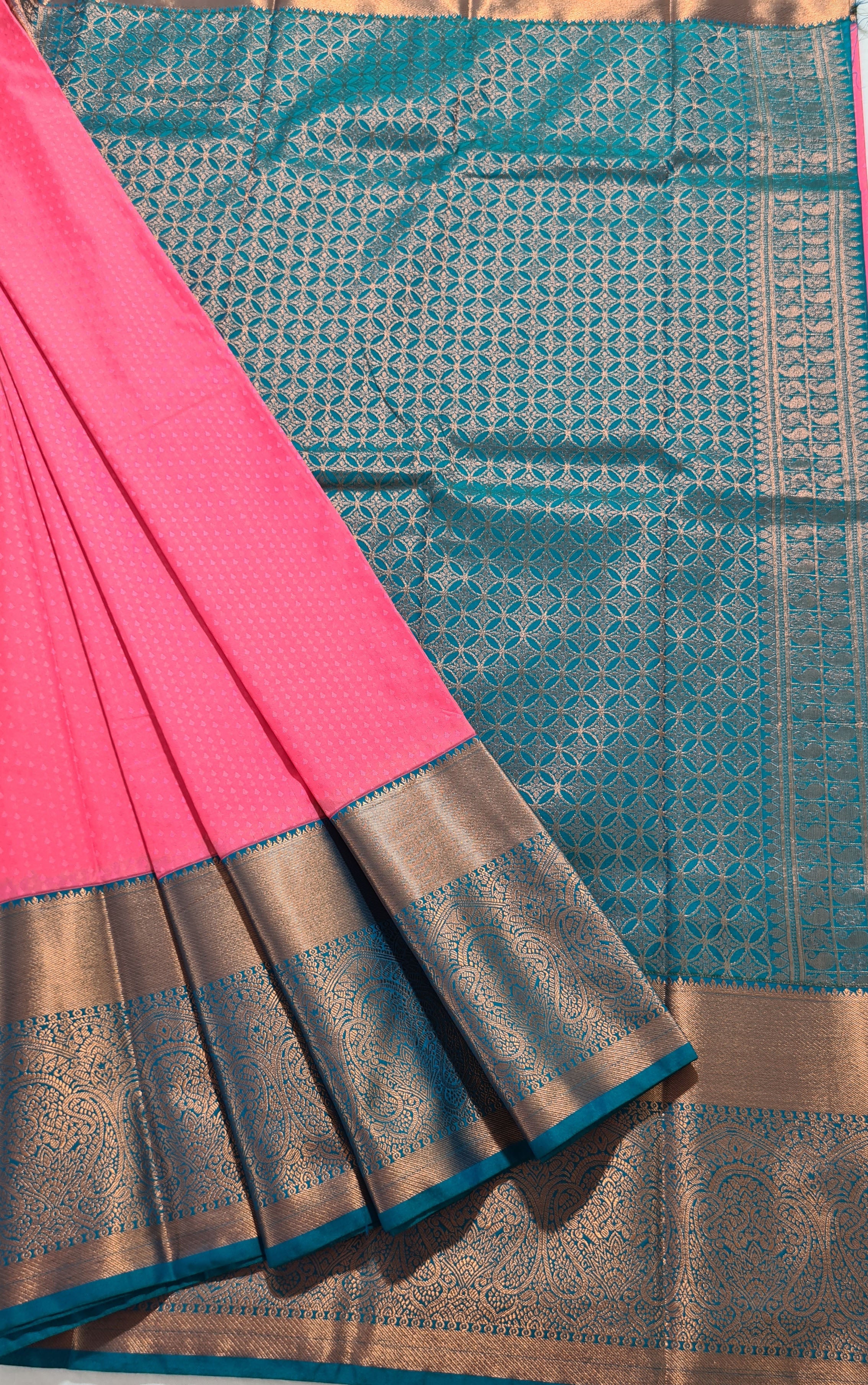 Kanchi Vegan Silk Saree With Contrast Blouse and Rich Jari Pallu