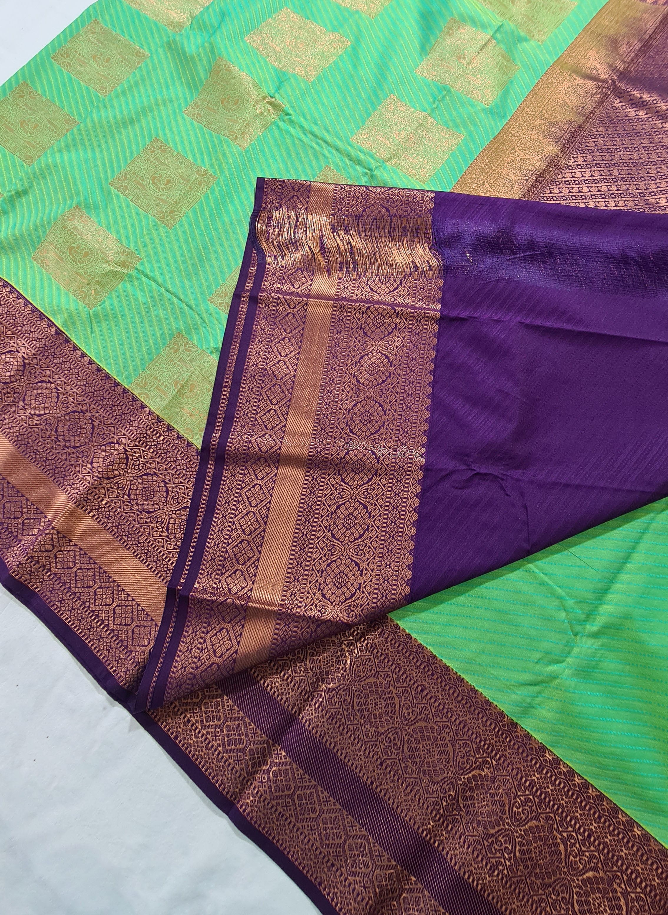 Kanchi Vegan Silk Saree With Contrast Blouse and Rich Jari Pallu