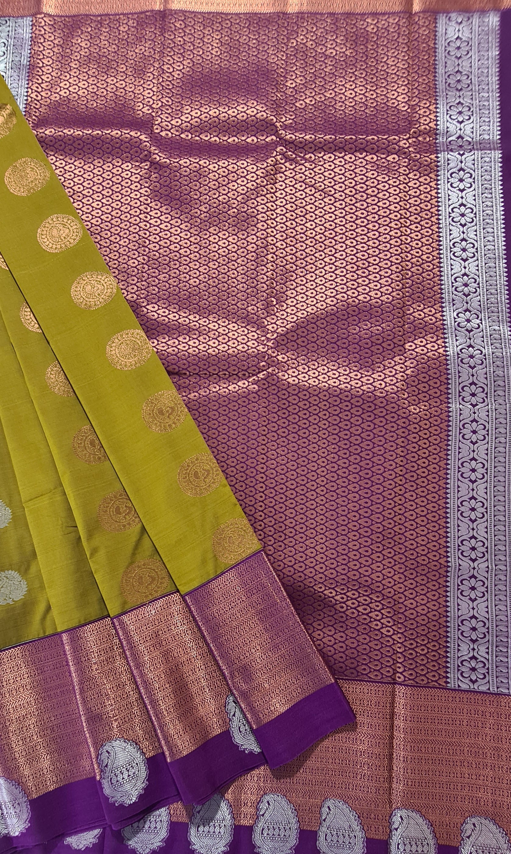 Kanchi Vegan Silk Saree With Contrast Blouse and Rich Jari Pallu