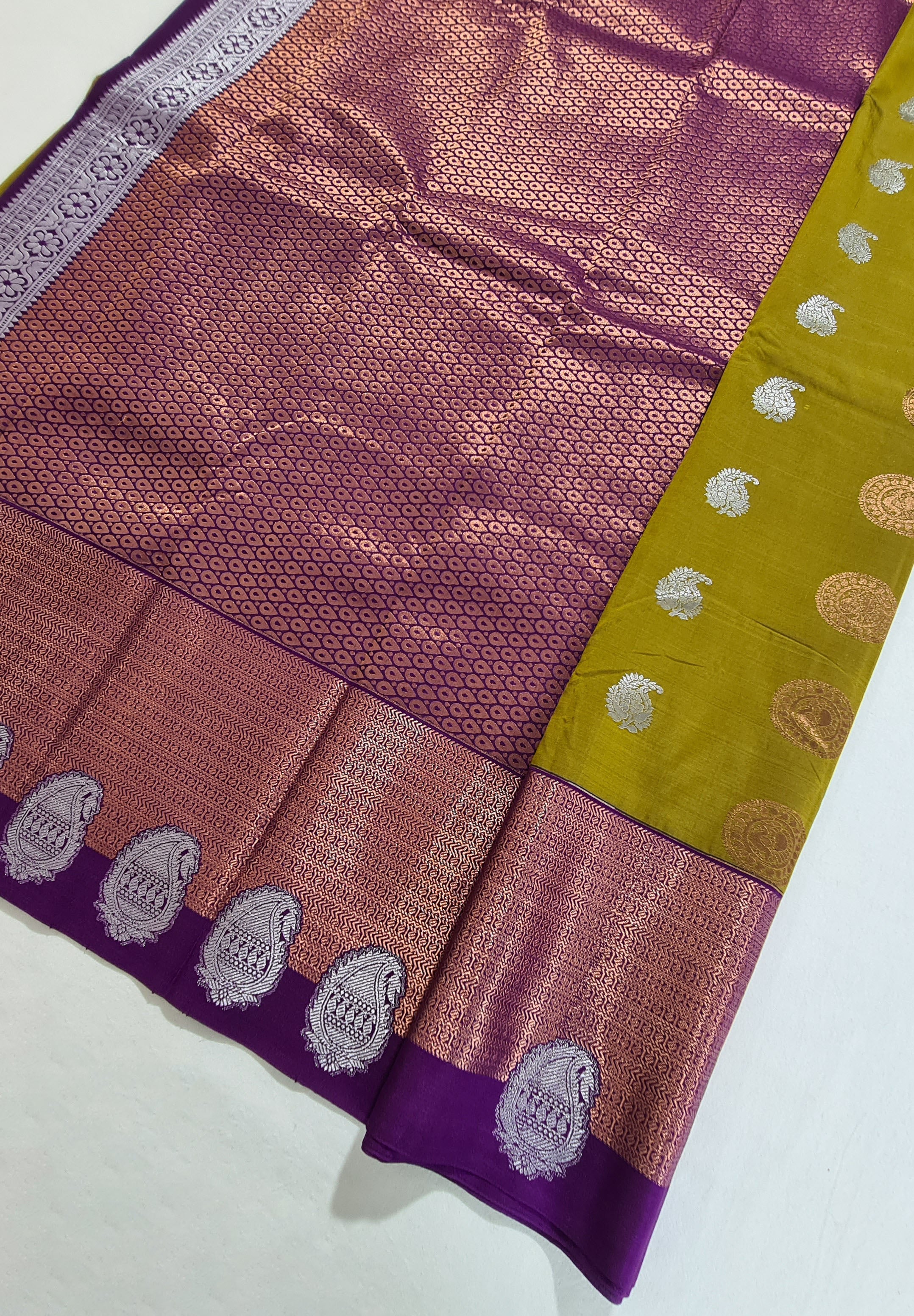 Kanchi Vegan Silk Saree With Contrast Blouse and Rich Jari Pallu