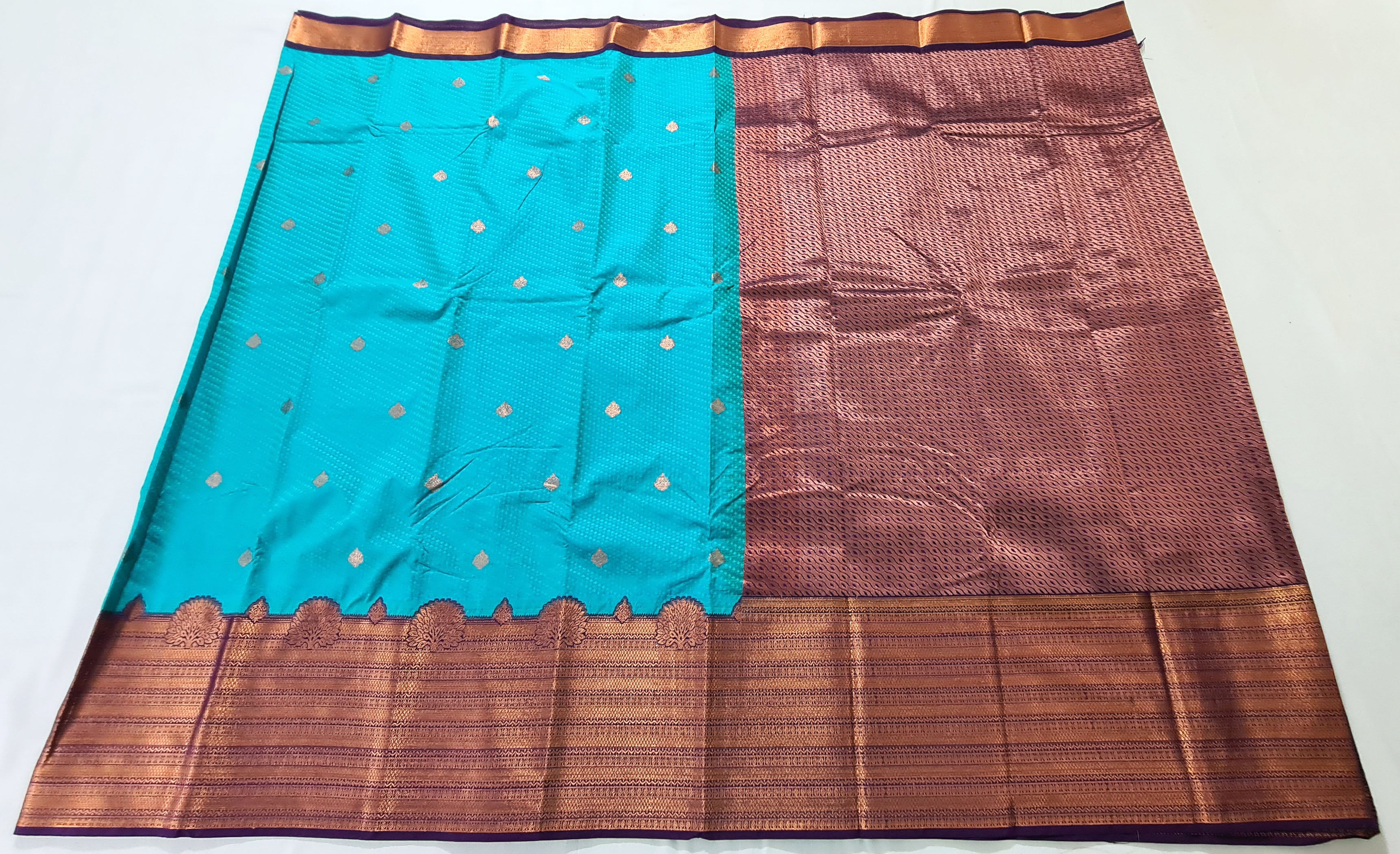 Kanchi Vegan Silk Saree With Contrast Blouse and Rich Jari Pallu
