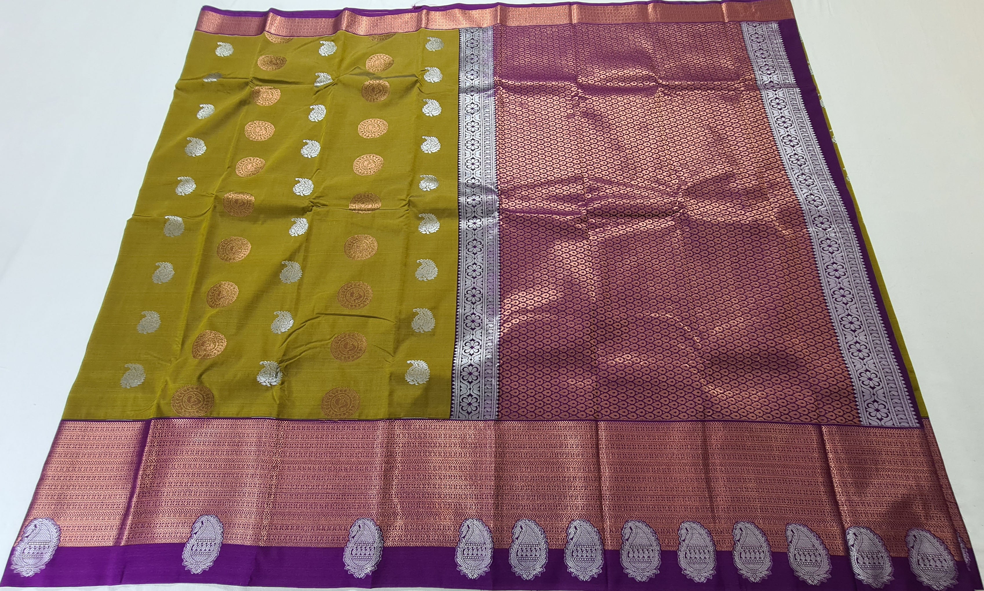 Kanchi Vegan Silk Saree With Contrast Blouse and Rich Jari Pallu