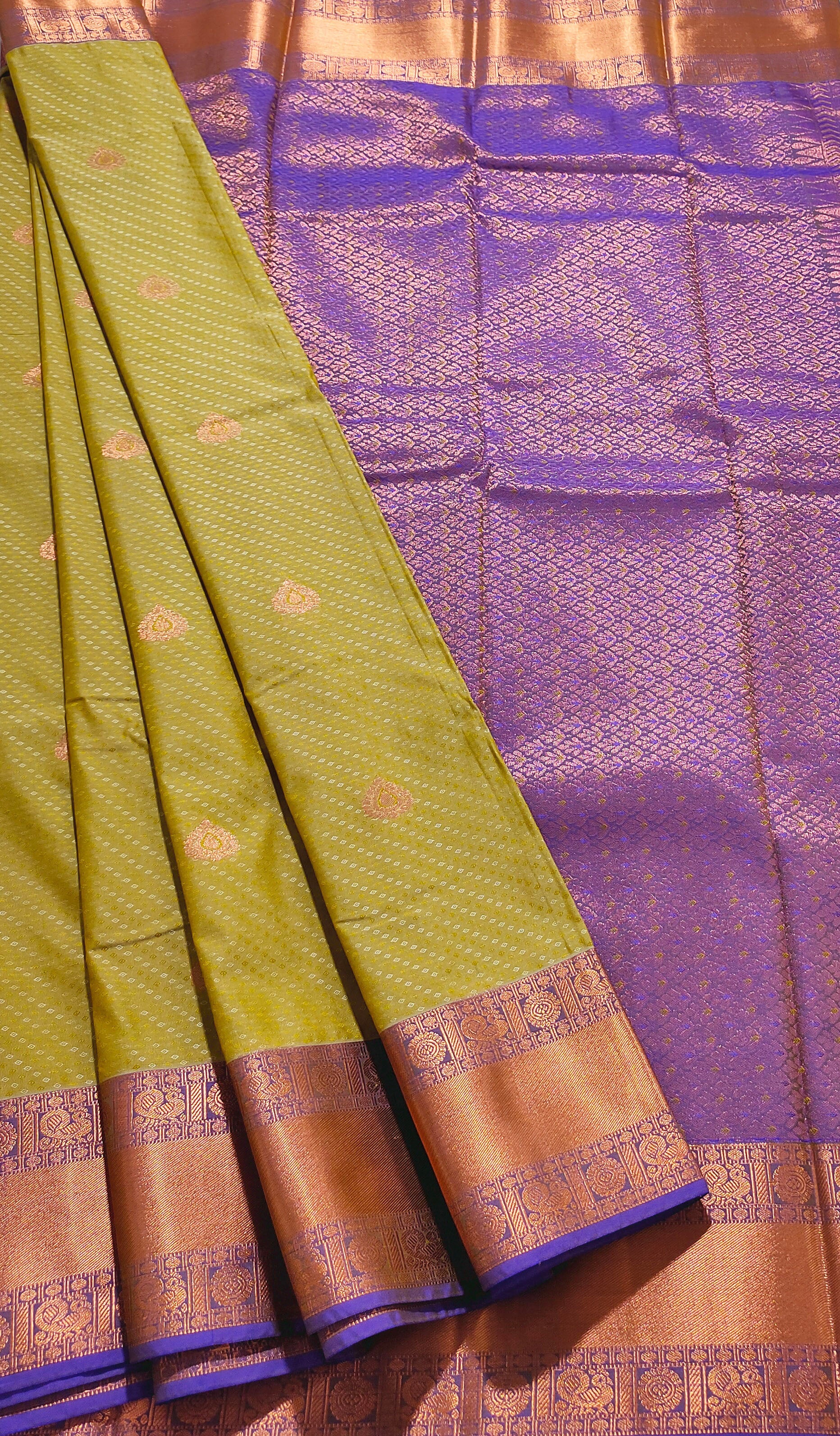 Kanchi Vegan Silk Saree With Contrast Blouse and Rich Jari Pallu
