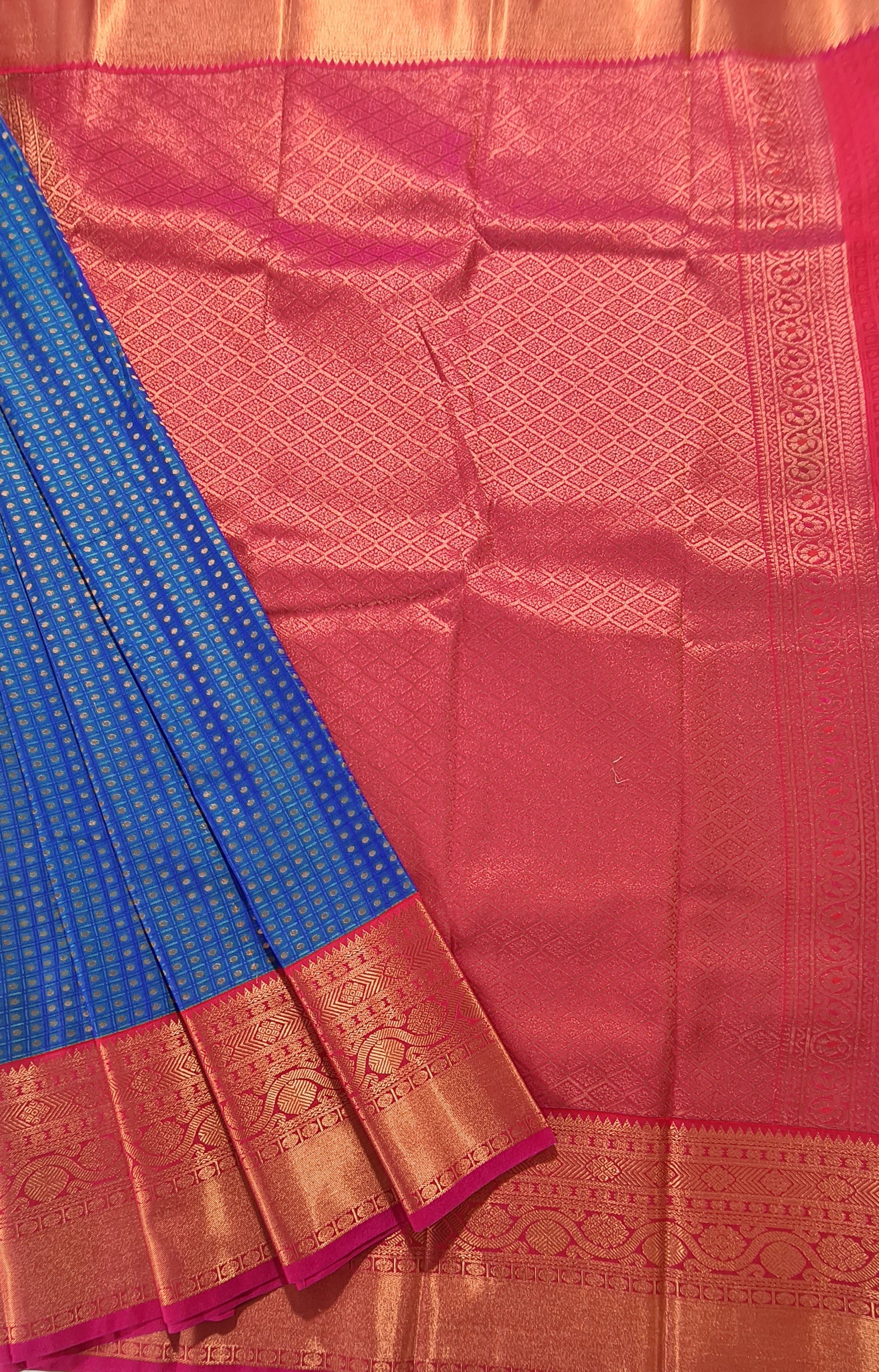 Kanchi Vegan Silk Saree With Contrast Blouse and Rich Jari Pallu