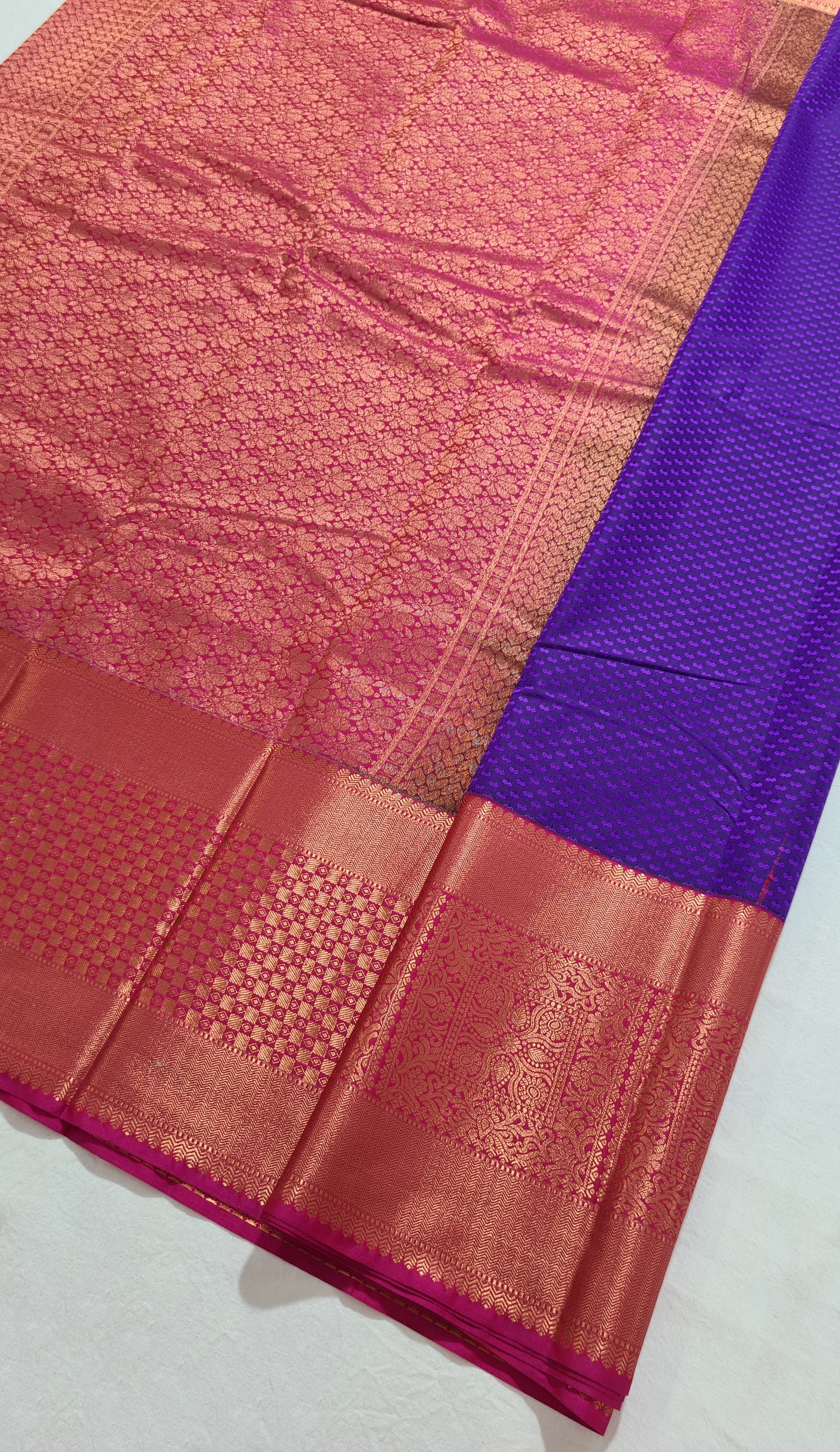 Kanchi Vegan Silk Saree With Contrast Blouse and Rich Jari Pallu