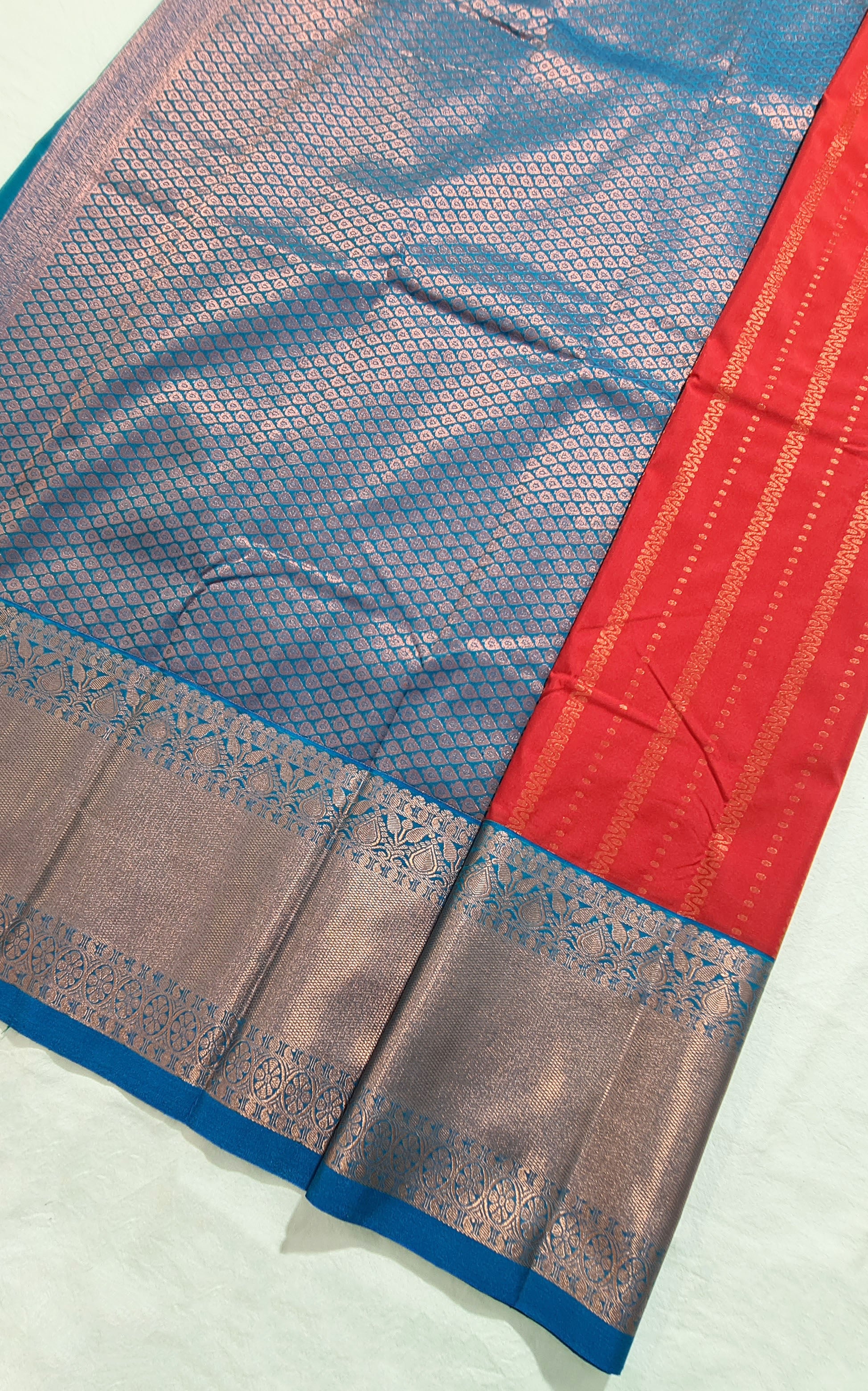 Kanchi Vegan Silk Saree With Contrast Blouse and Rich Jari Pallu