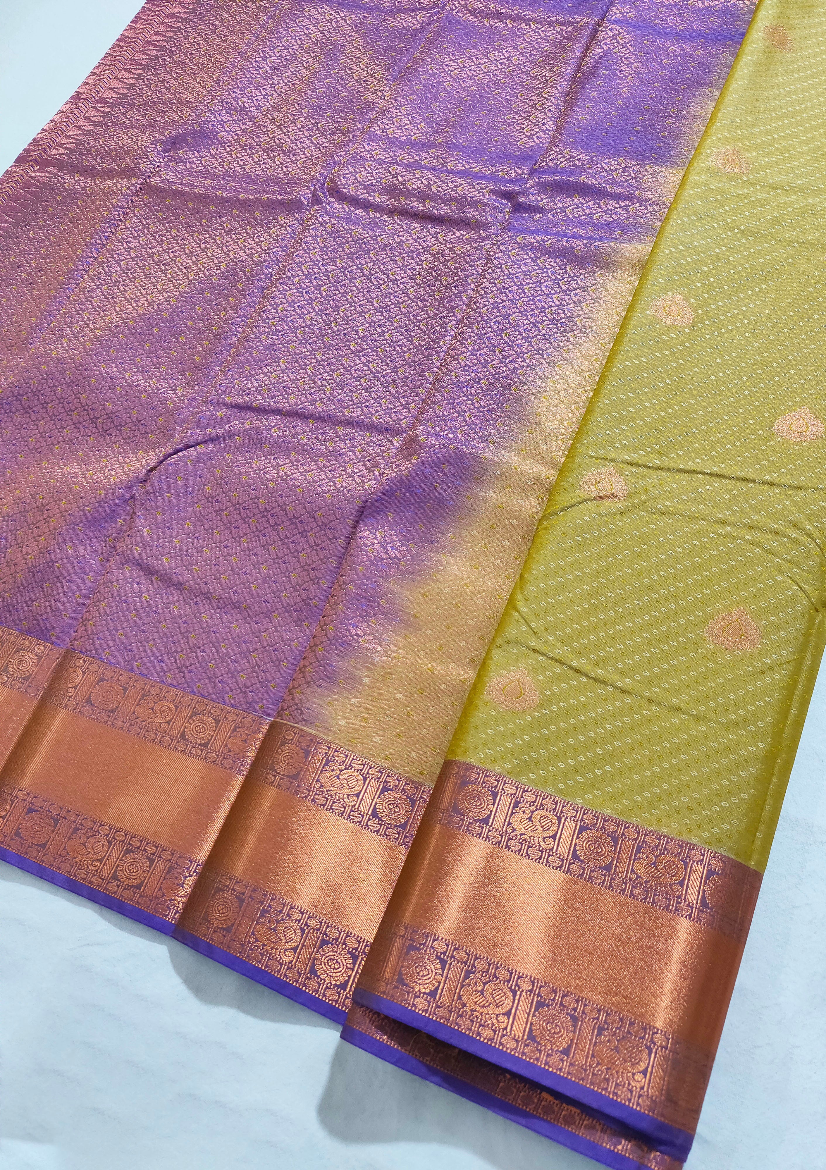 Kanchi Vegan Silk Saree With Contrast Blouse and Rich Jari Pallu
