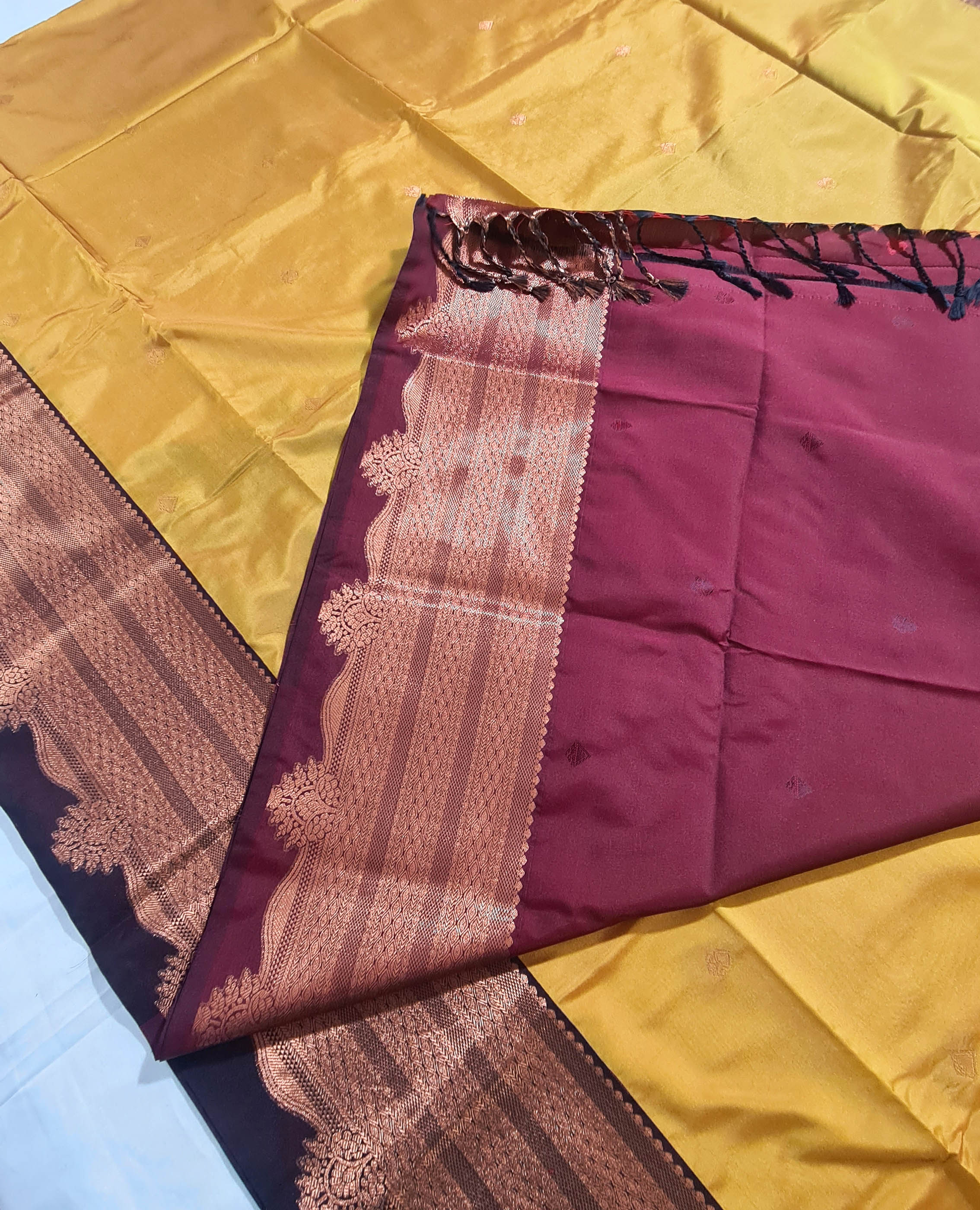 Kanchi Vegan Silk Saree With Contrast Blouse and Rich Jari Pallu