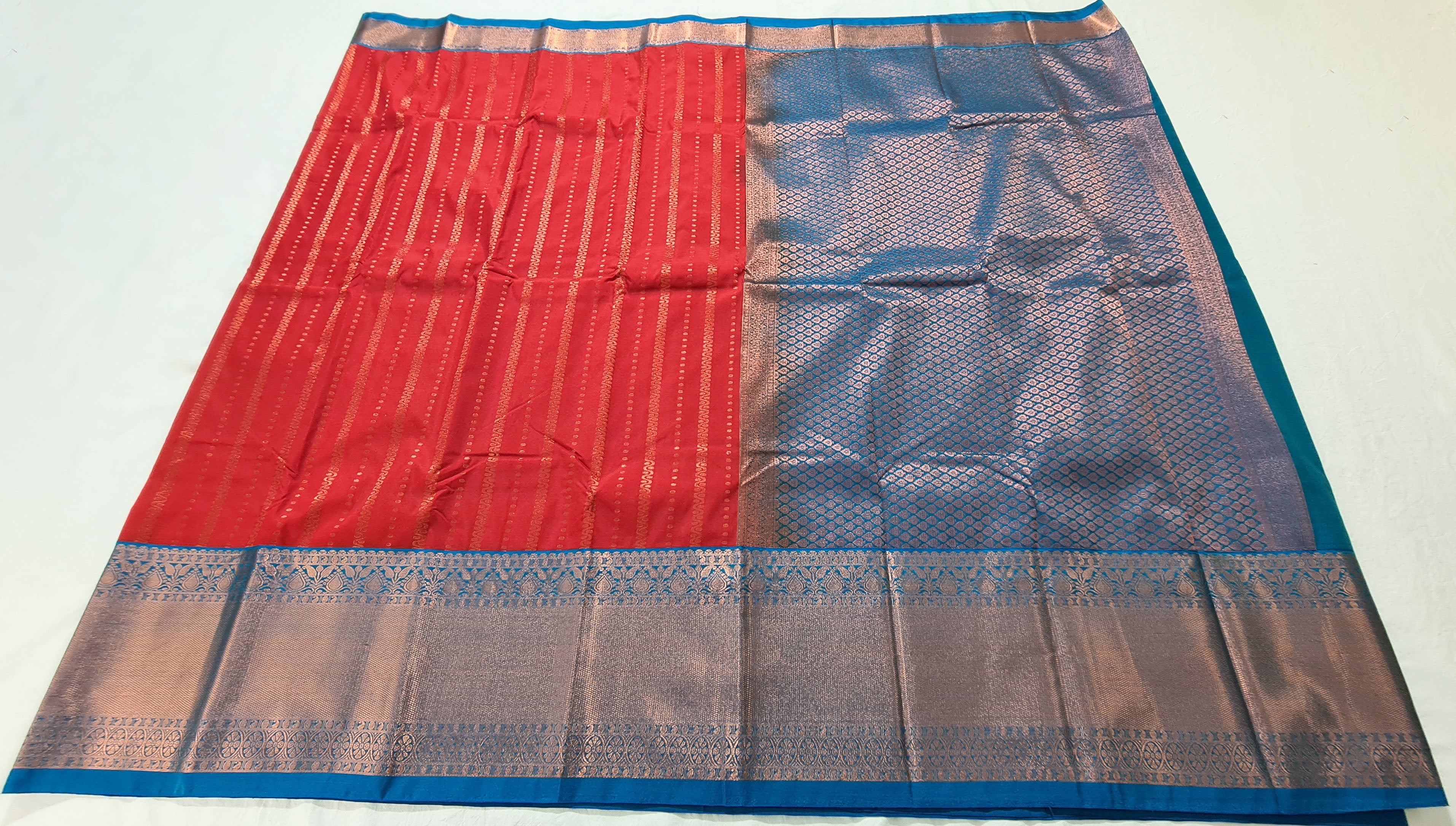 Kanchi Vegan Silk Saree With Contrast Blouse and Rich Jari Pallu
