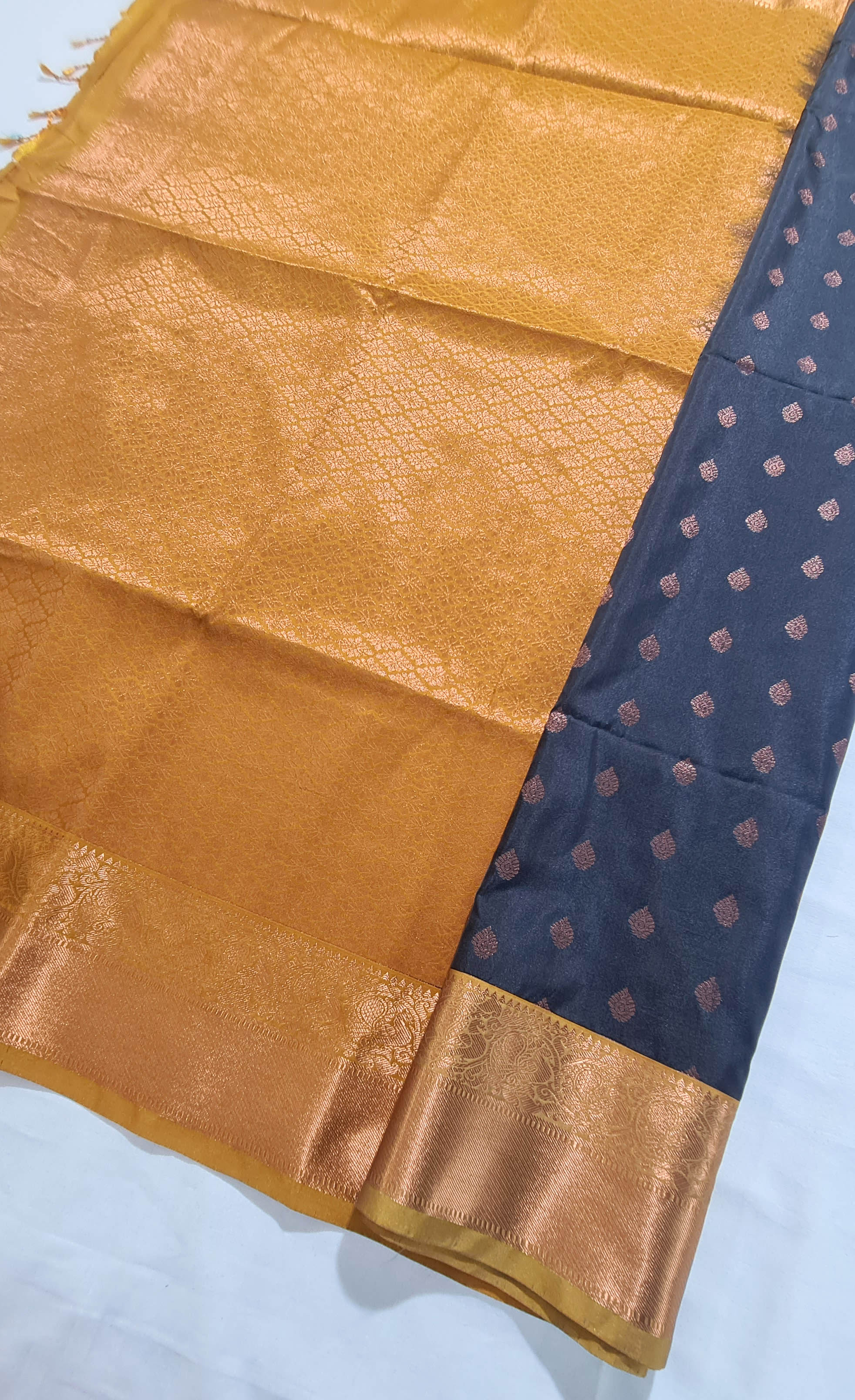 Kanchi Vegan Silk Saree With Contrast Blouse and Rich Jari Pallu