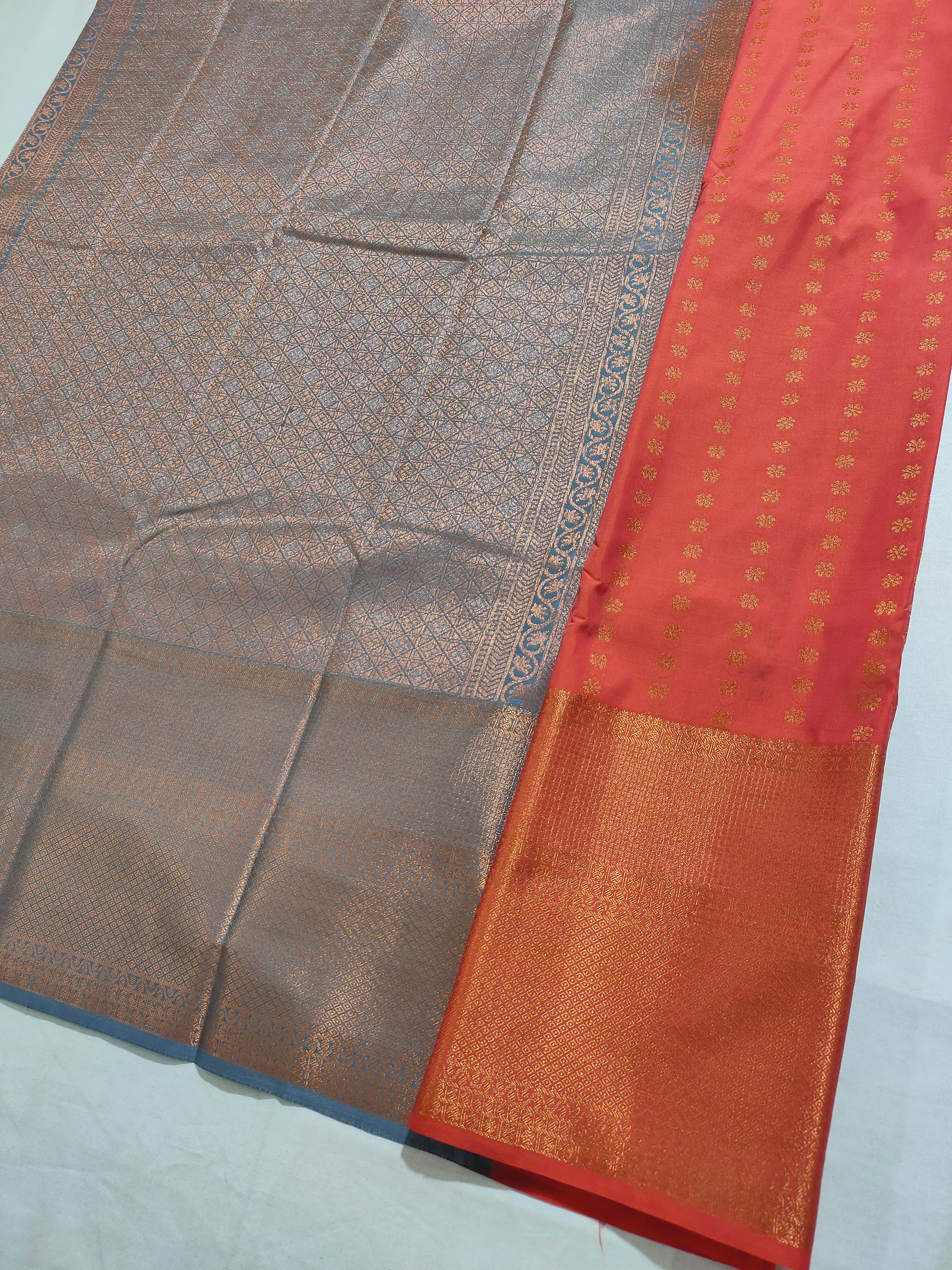 Kanchi Vegan Silk Saree With Contrast Blouse and Rich Jari Pallu