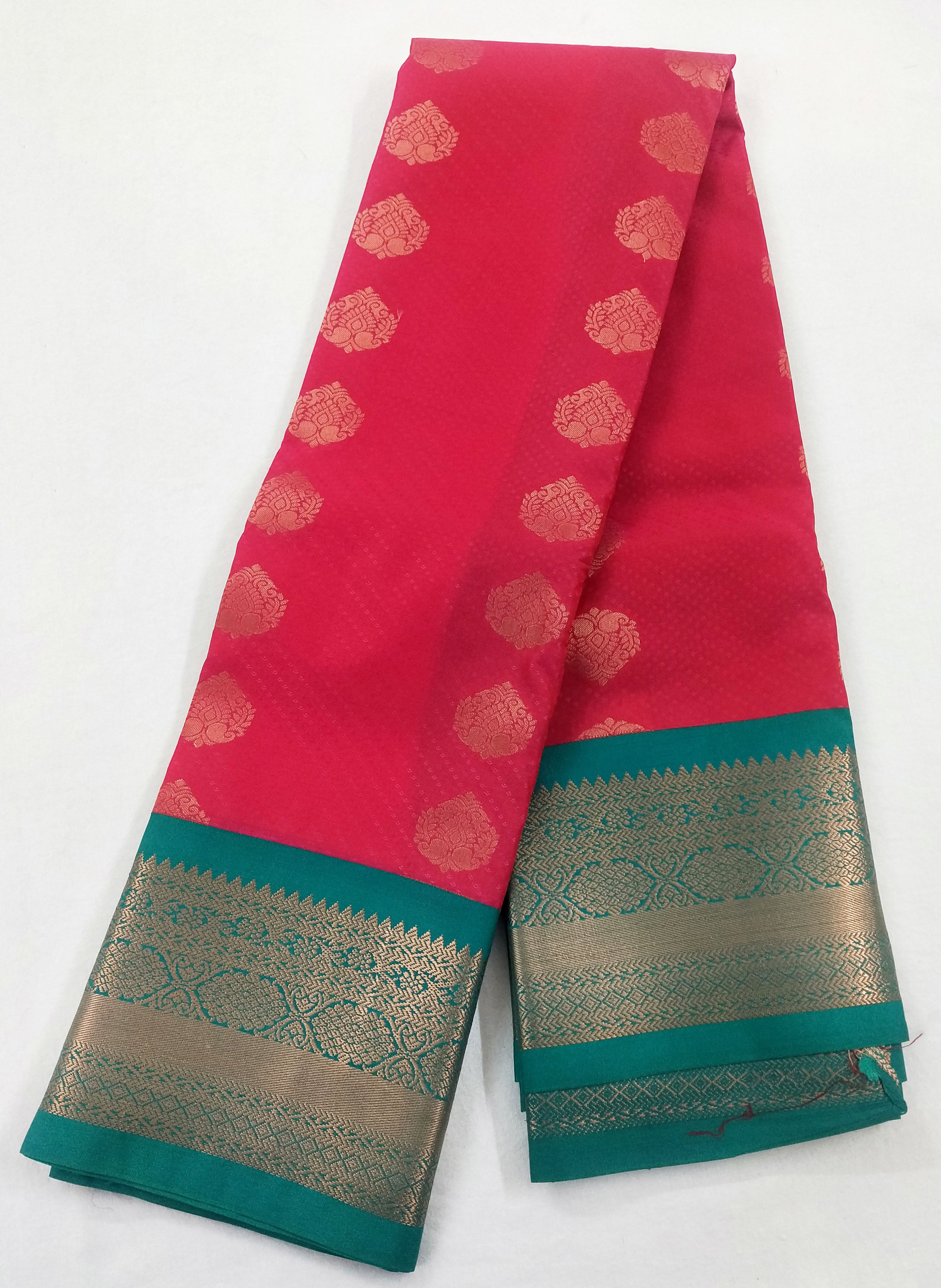 Kanchi Vegan Silk Saree With Contrast Blouse and Rich Jari Pallu