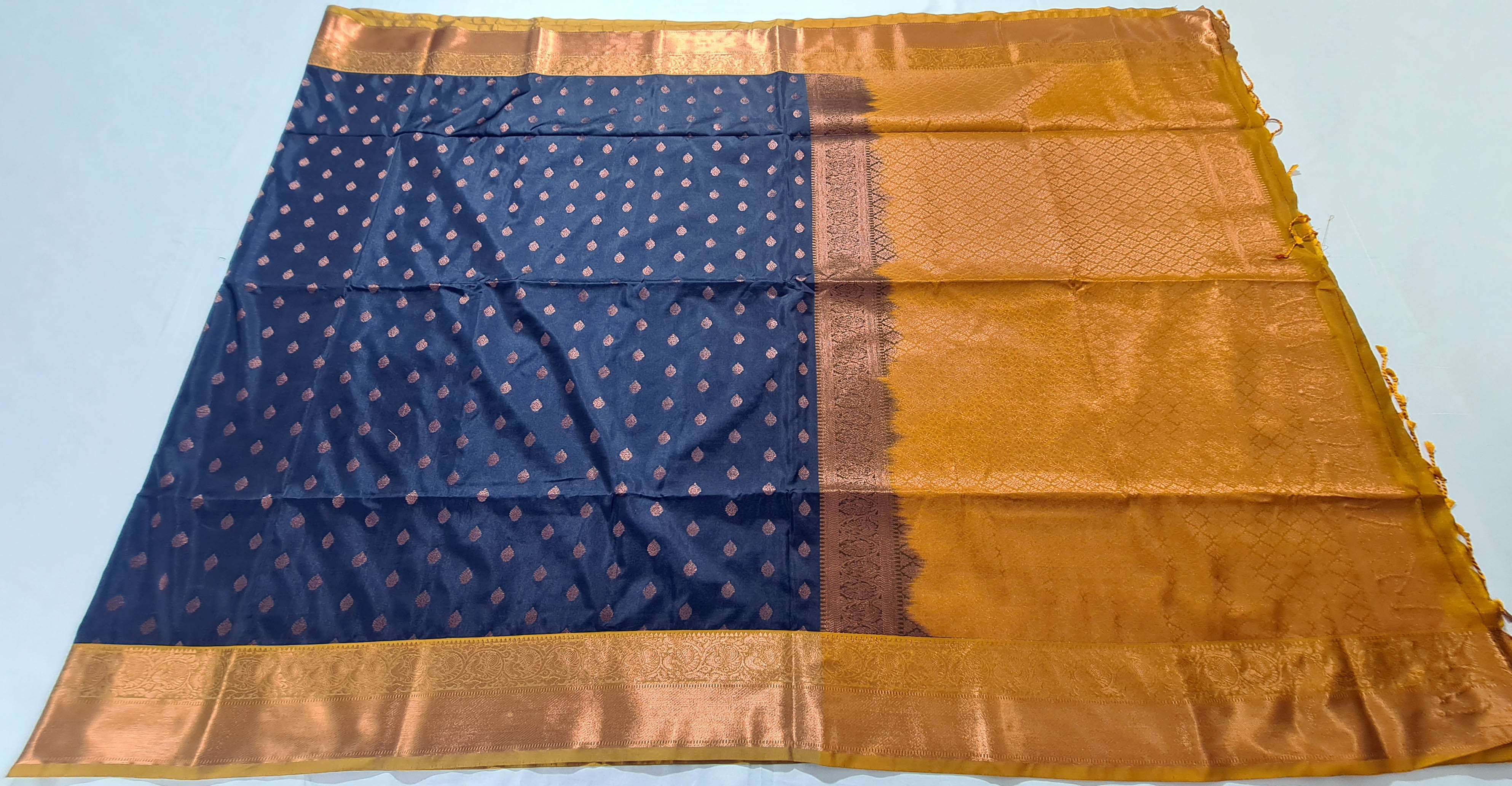 Kanchi Vegan Silk Saree With Contrast Blouse and Rich Jari Pallu