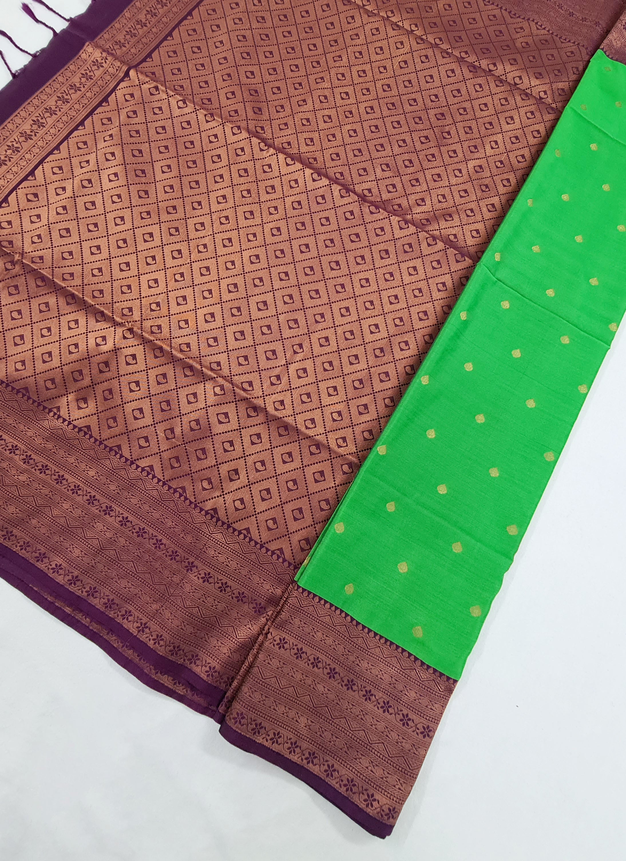 Kanchi Vegan Silk Saree With Contrast Blouse and Rich Jari Pallu