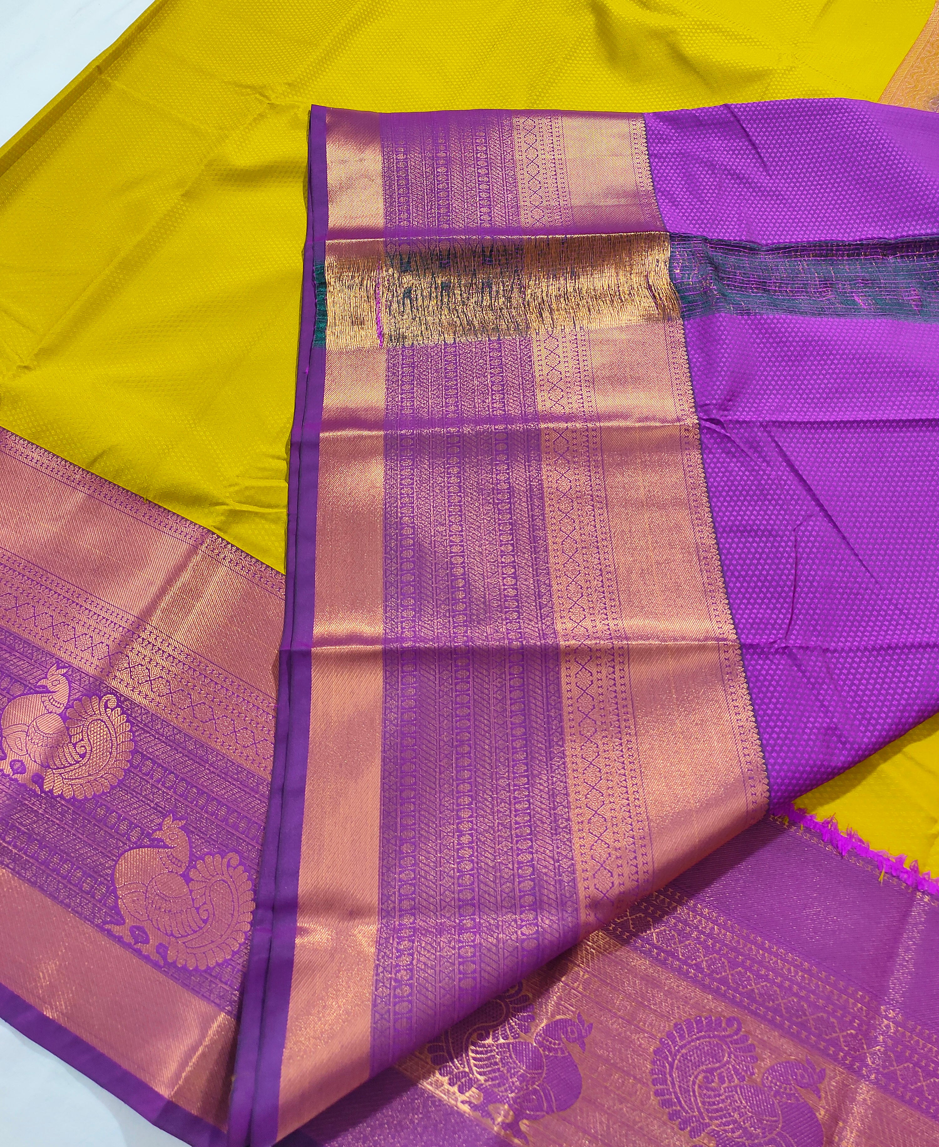 Kanchi Vegan Silk Saree With Contrast Blouse and Rich Jari Pallu