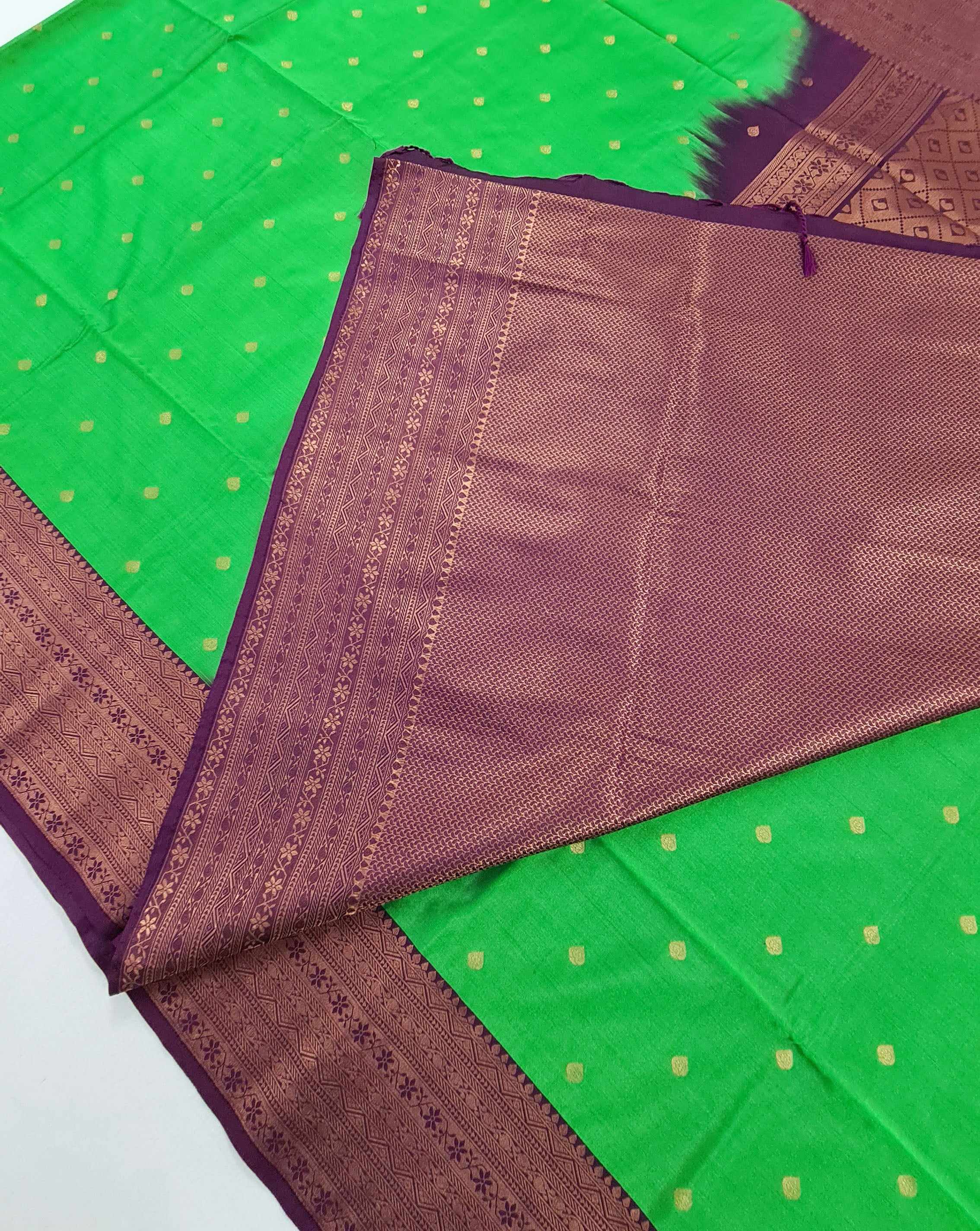 Kanchi Vegan Silk Saree With Contrast Blouse and Rich Jari Pallu