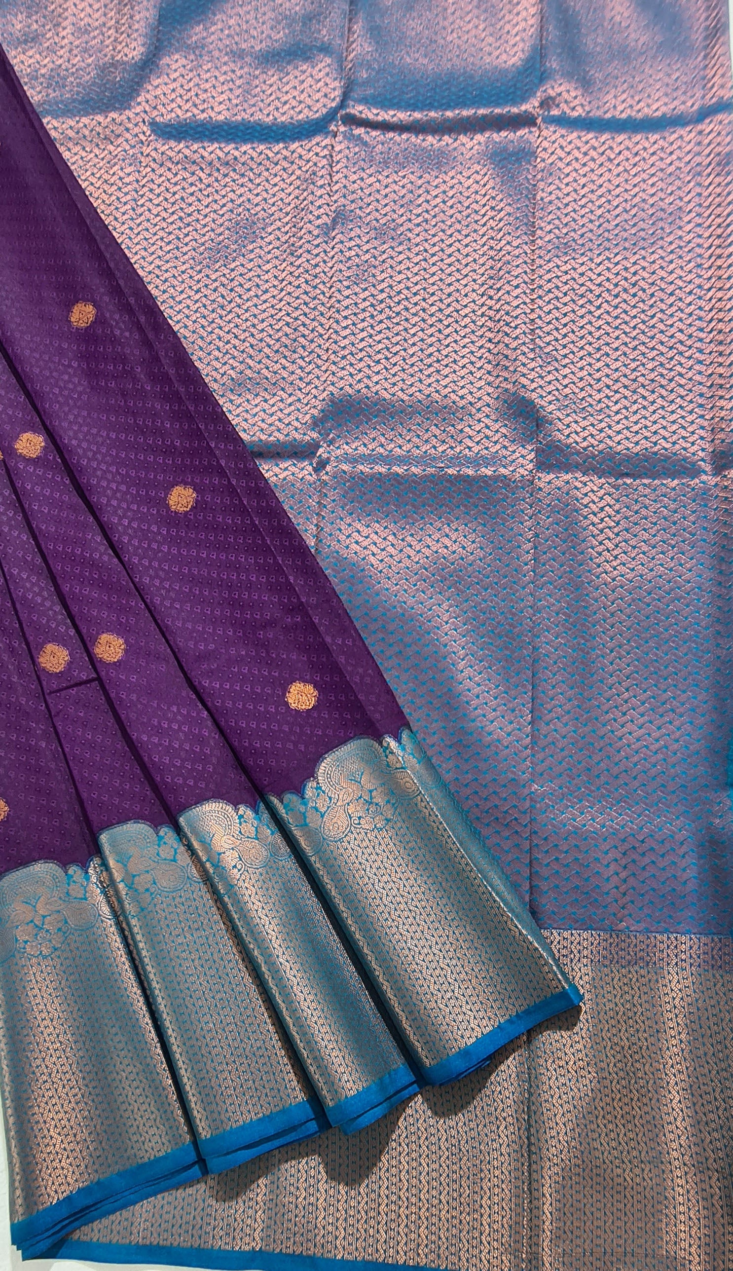 Kanchi Vegan Silk Saree With Contrast Blouse and Rich Jari Pallu