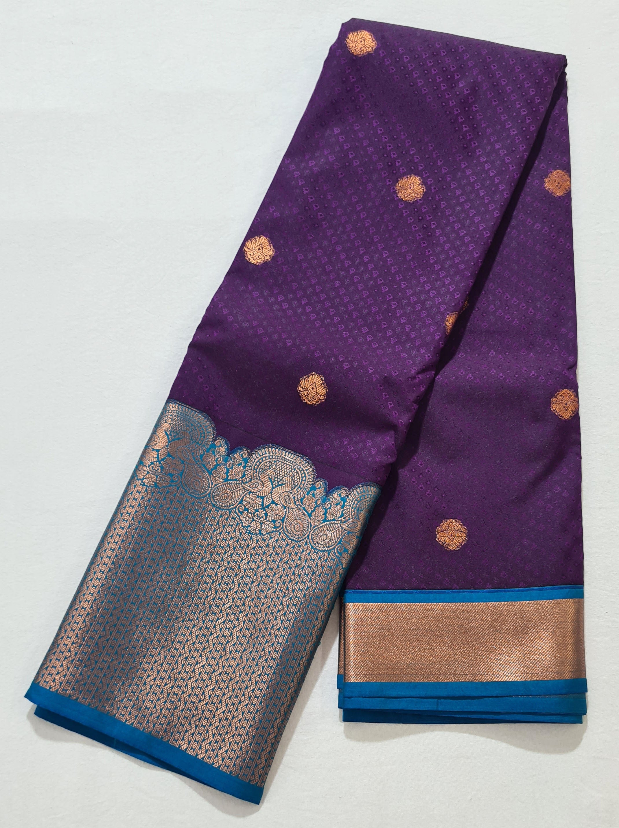 Kanchi Vegan Silk Saree With Contrast Blouse and Rich Jari Pallu