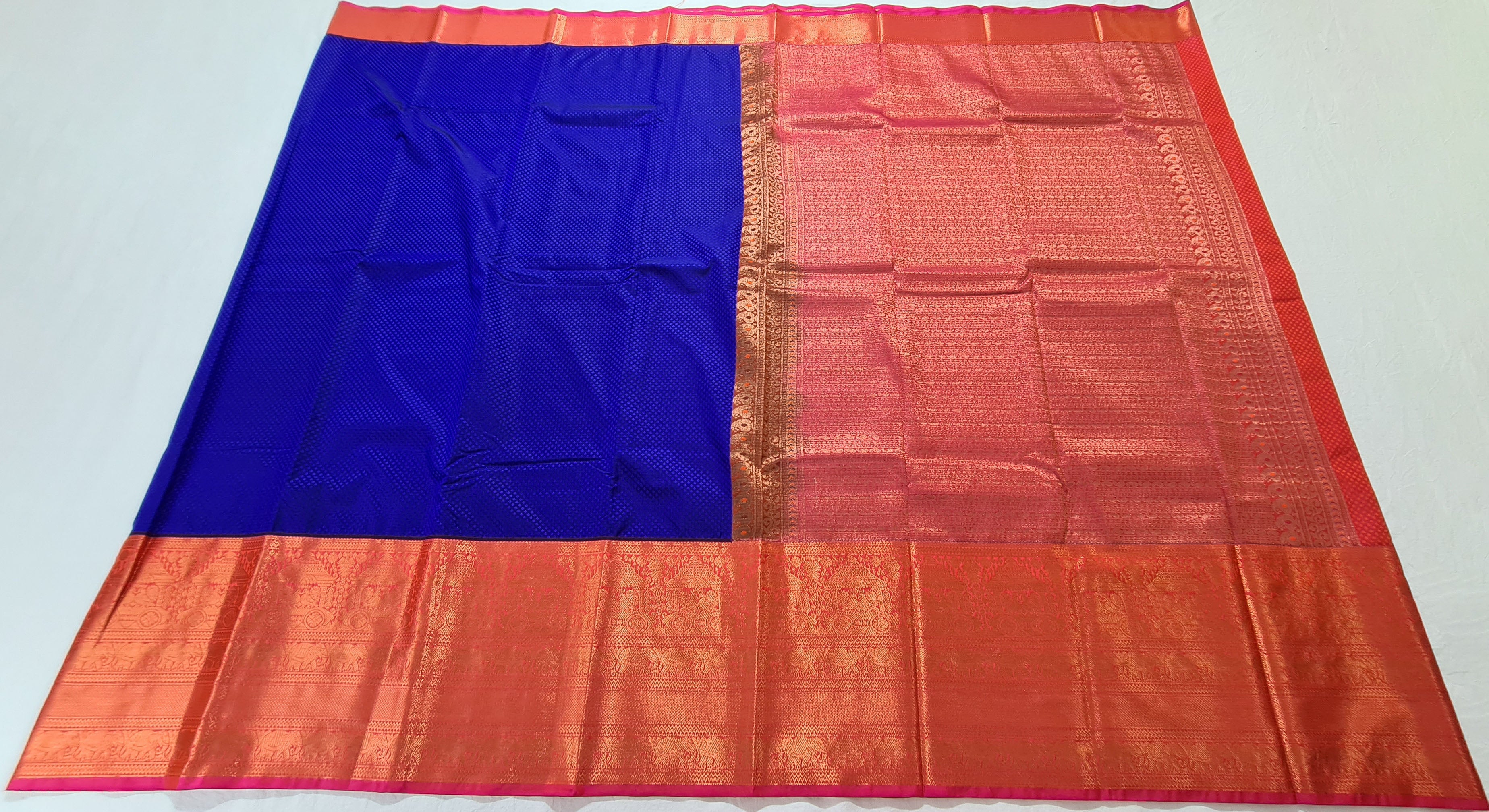 Kanchi Vegan Silk Saree With Contrast Blouse and Rich Jari Pallu