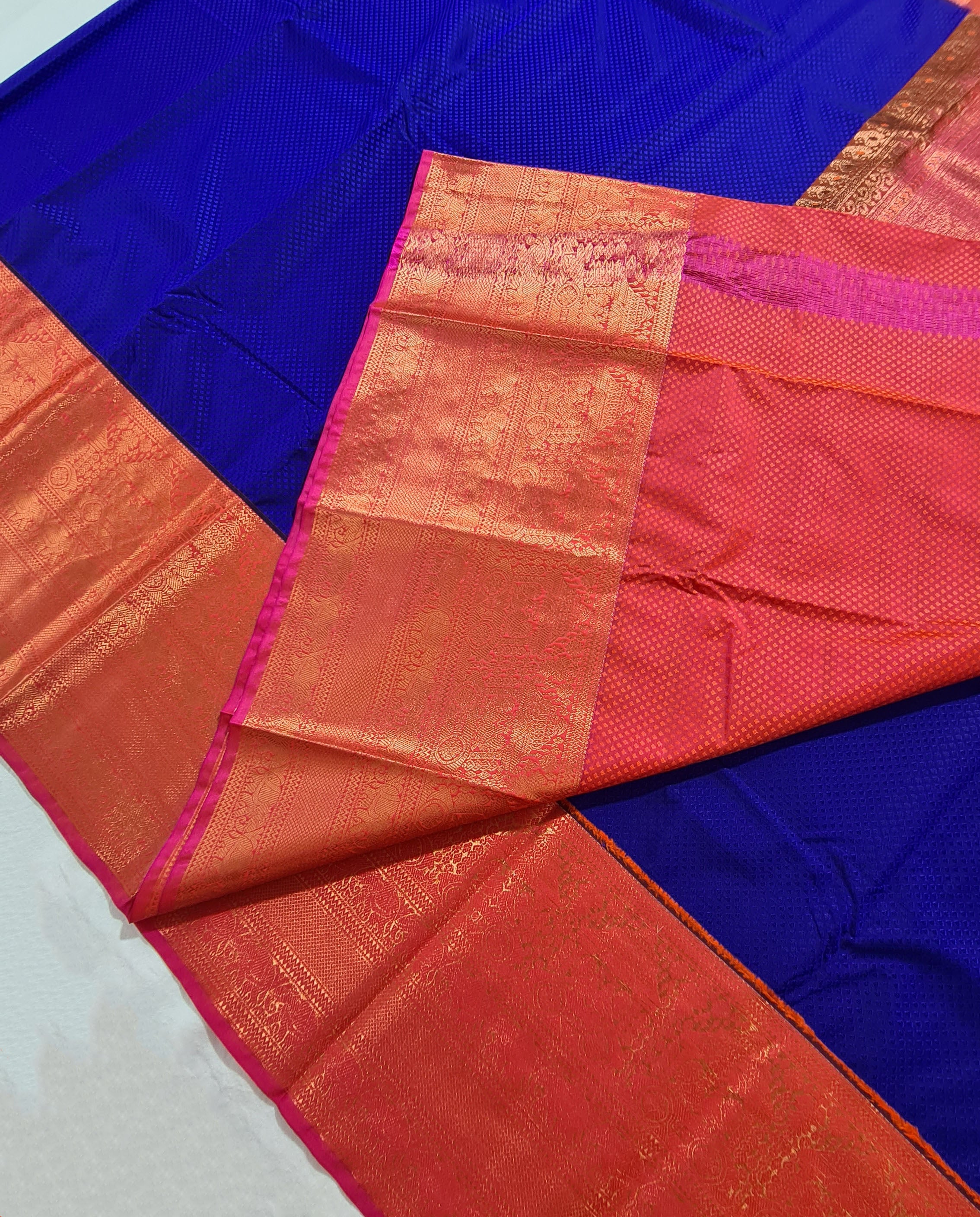 Kanchi Vegan Silk Saree With Contrast Blouse and Rich Jari Pallu