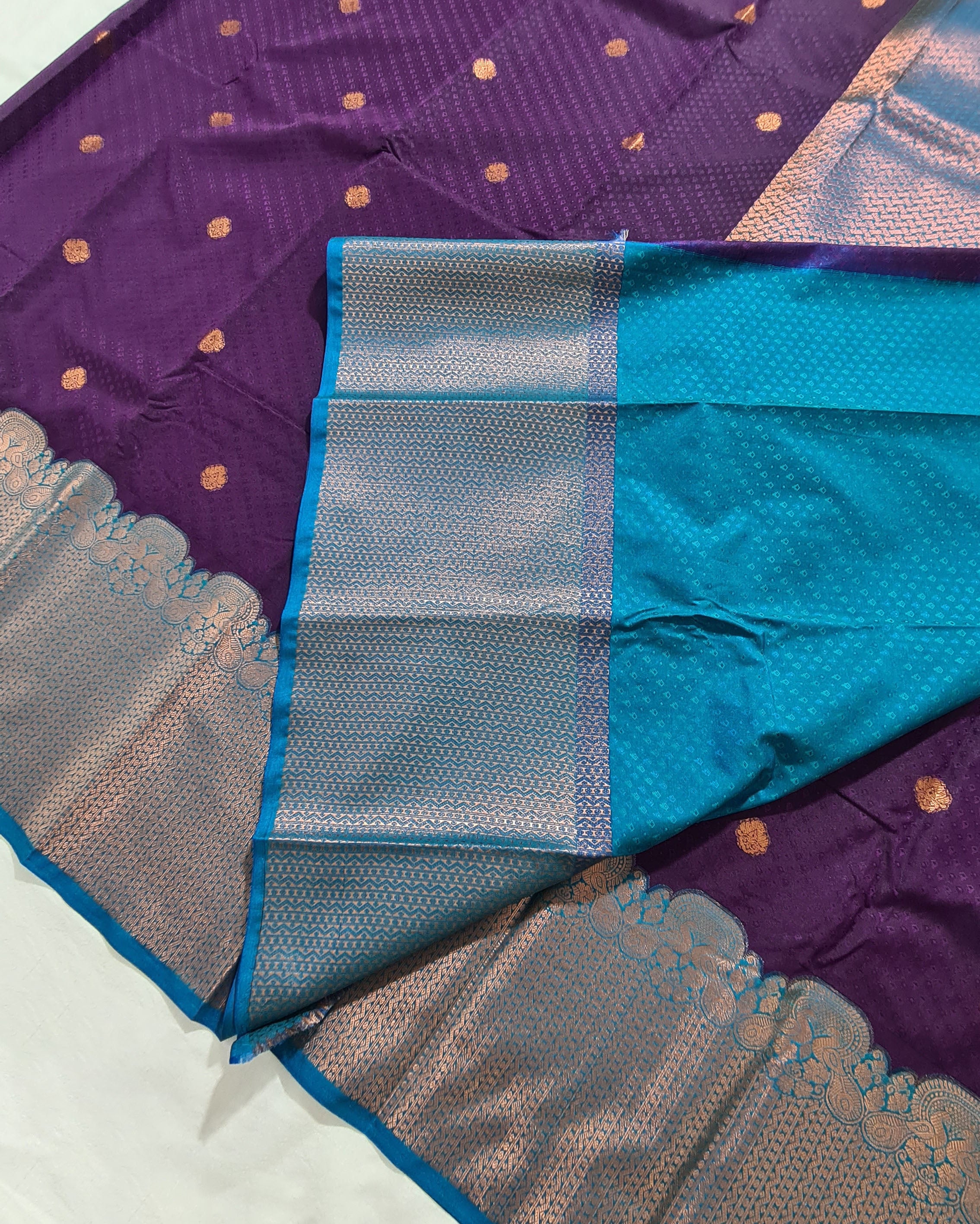 Kanchi Vegan Silk Saree With Contrast Blouse and Rich Jari Pallu