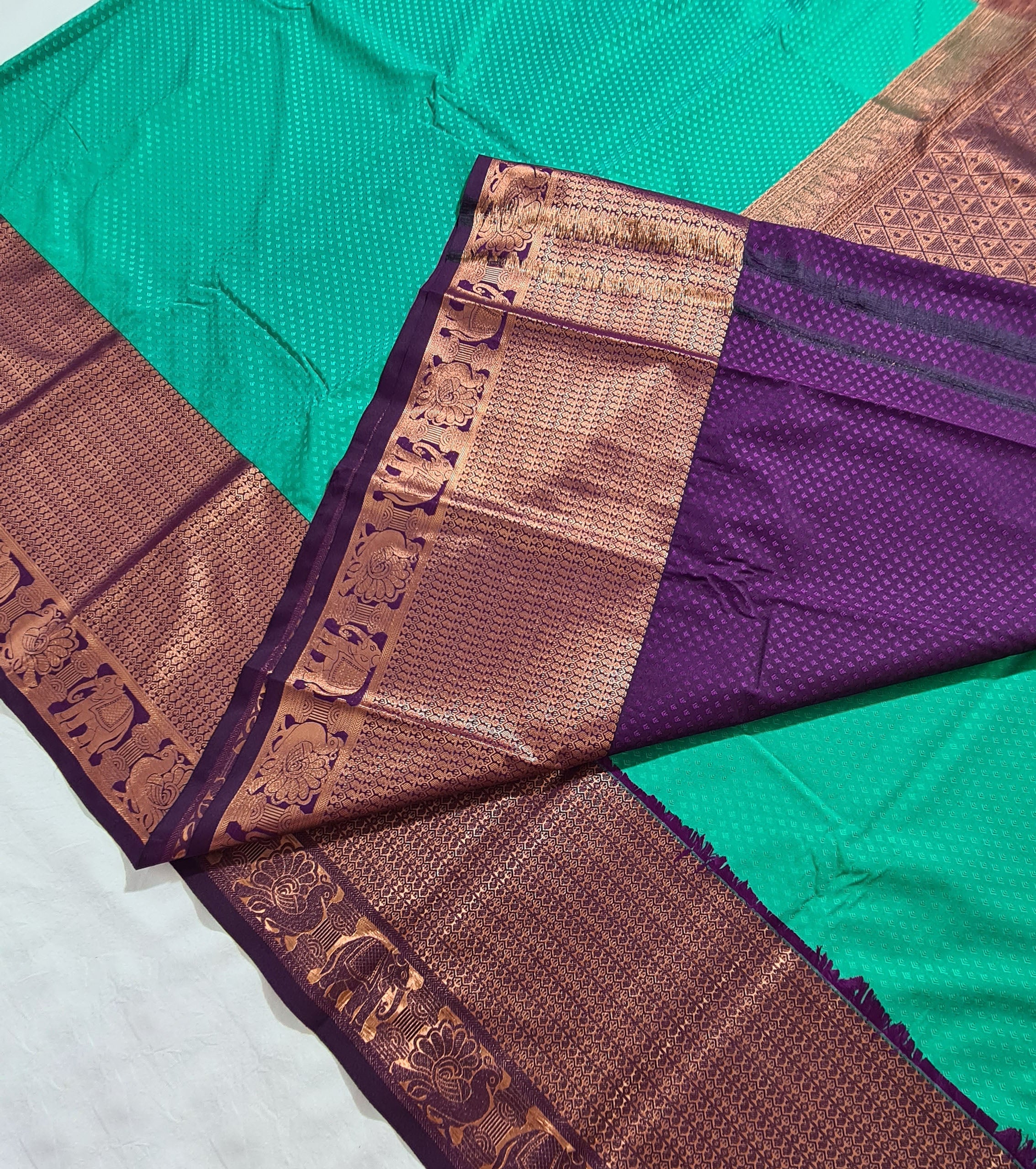 Kanchi Vegan Silk Saree With Contrast Blouse and Rich Jari Pallu