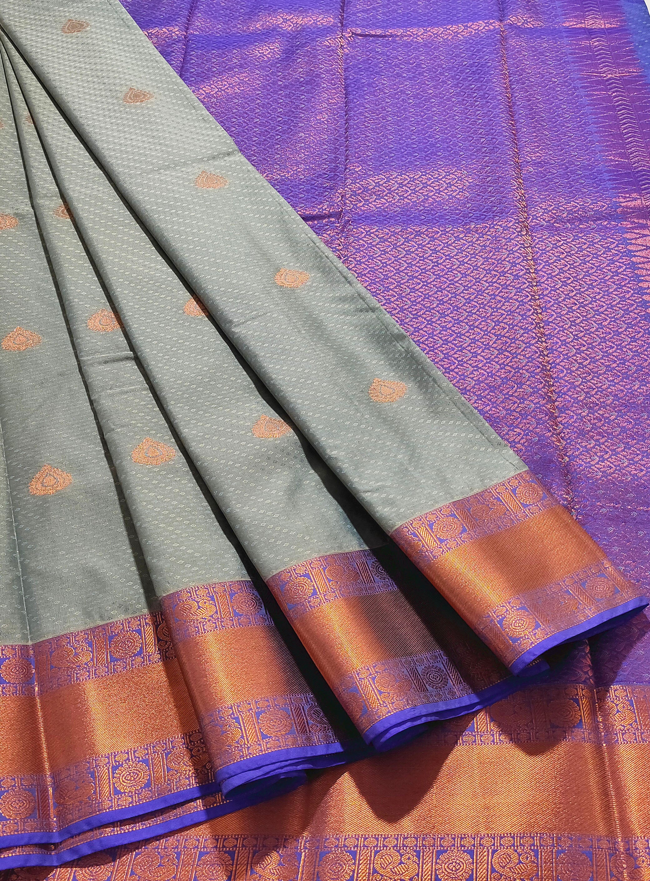 Kanchi Vegan Silk Saree With Contrast Blouse and Rich Jari Pallu