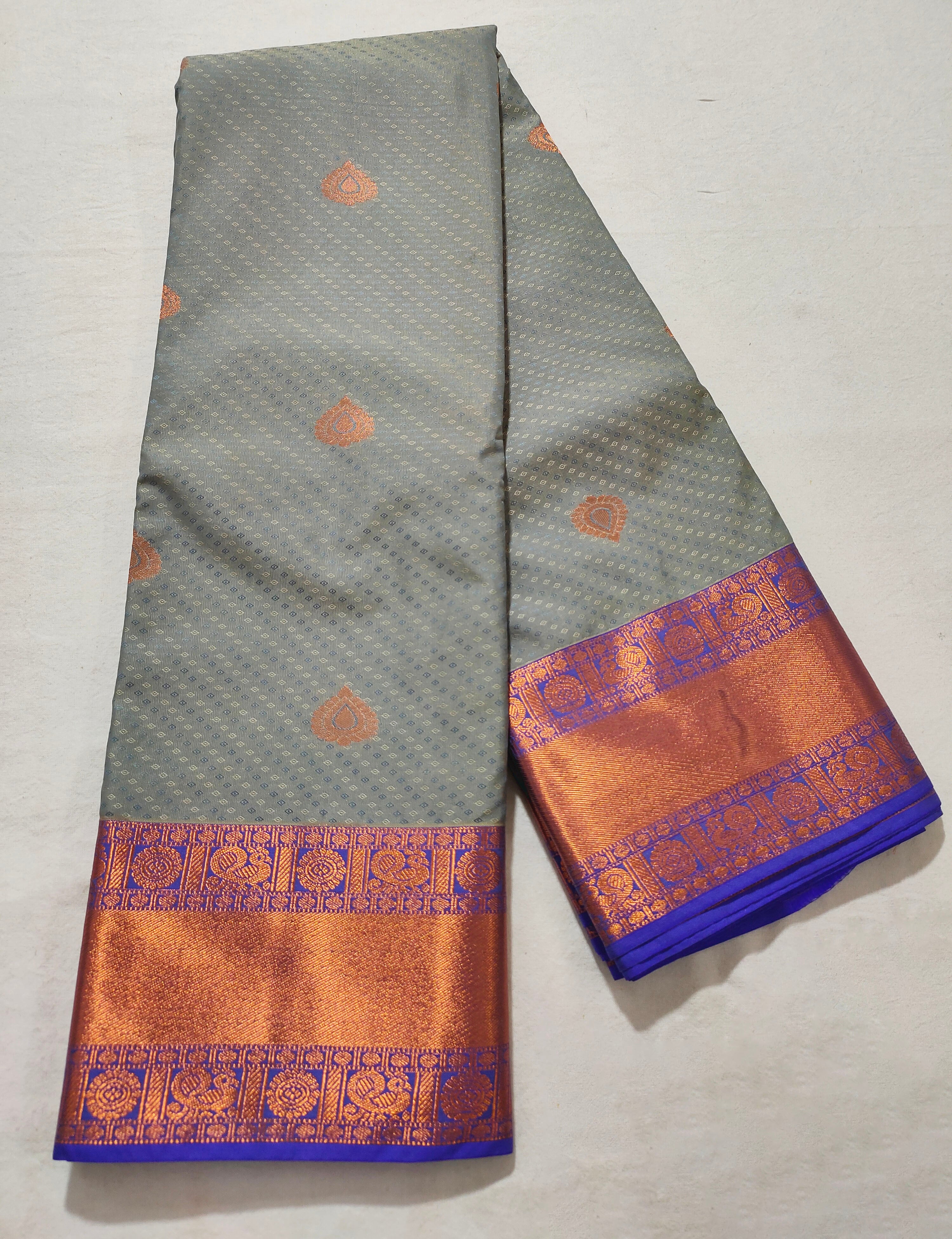 Kanchi Vegan Silk Saree With Contrast Blouse and Rich Jari Pallu