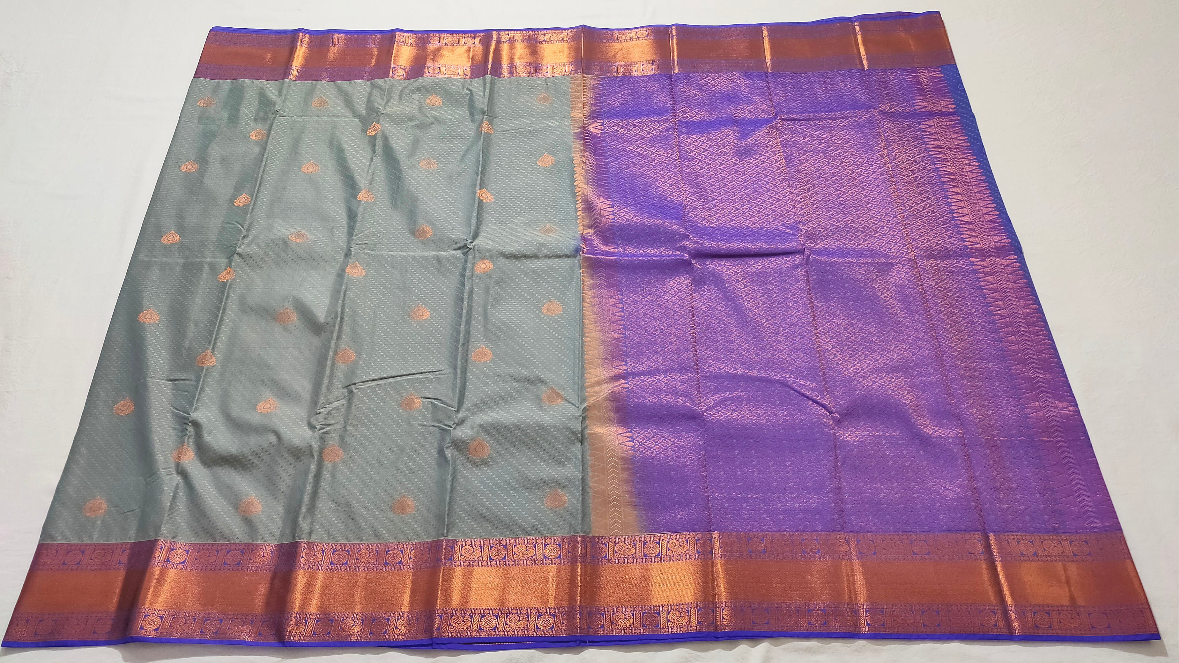 Kanchi Vegan Silk Saree With Contrast Blouse and Rich Jari Pallu