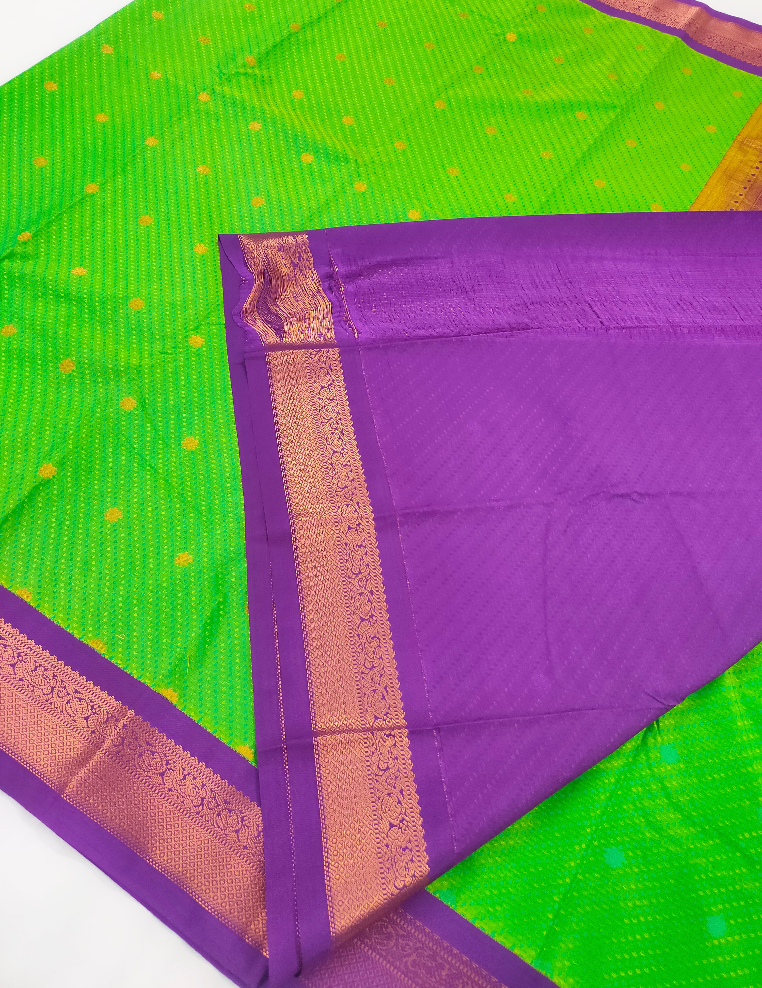 Kanchi Vegan Silk Saree with Contrast Blouse and Rich Jari Pallu