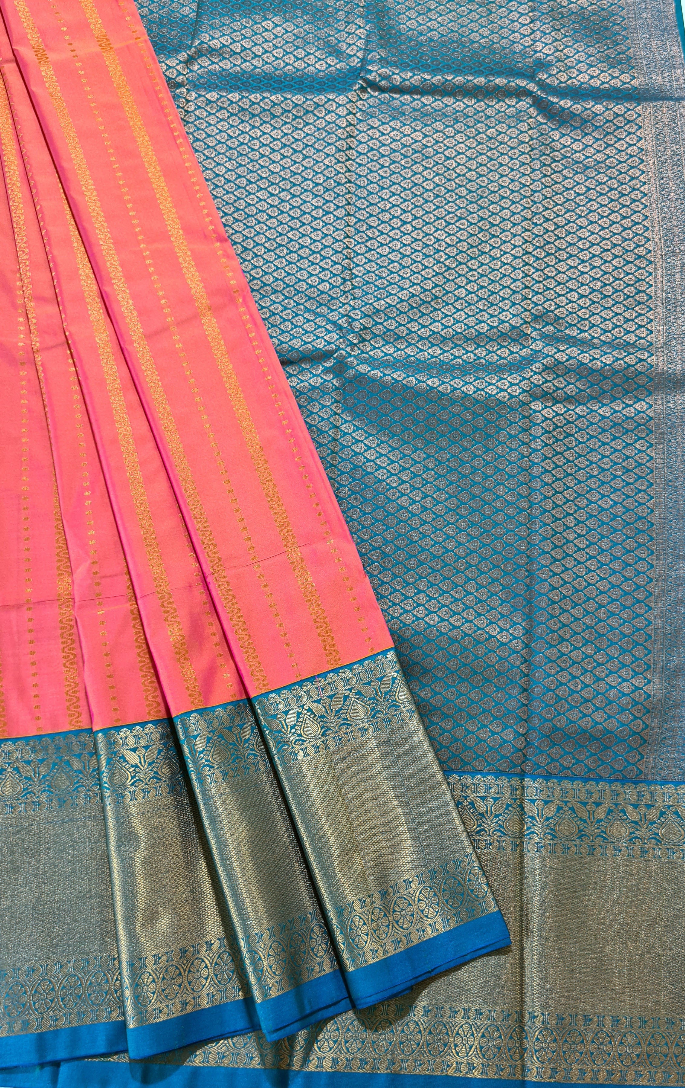 Kanchi Vegan Silk Saree With Contrast Blouse and Rich Jari Pallu