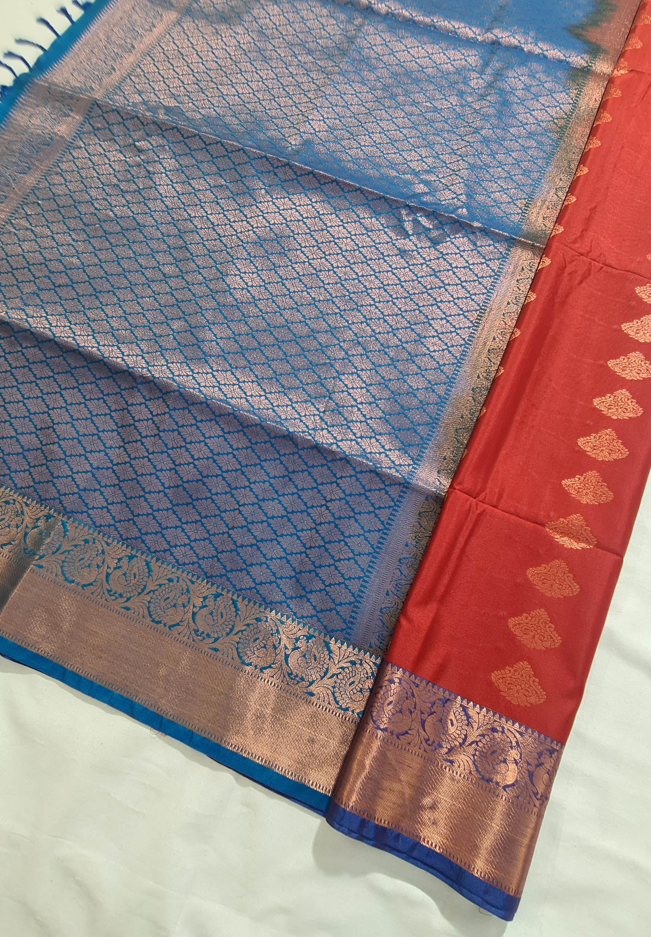 Kanchi Vegan Silk Saree With Contrast Blouse and Rich Jari Pallu