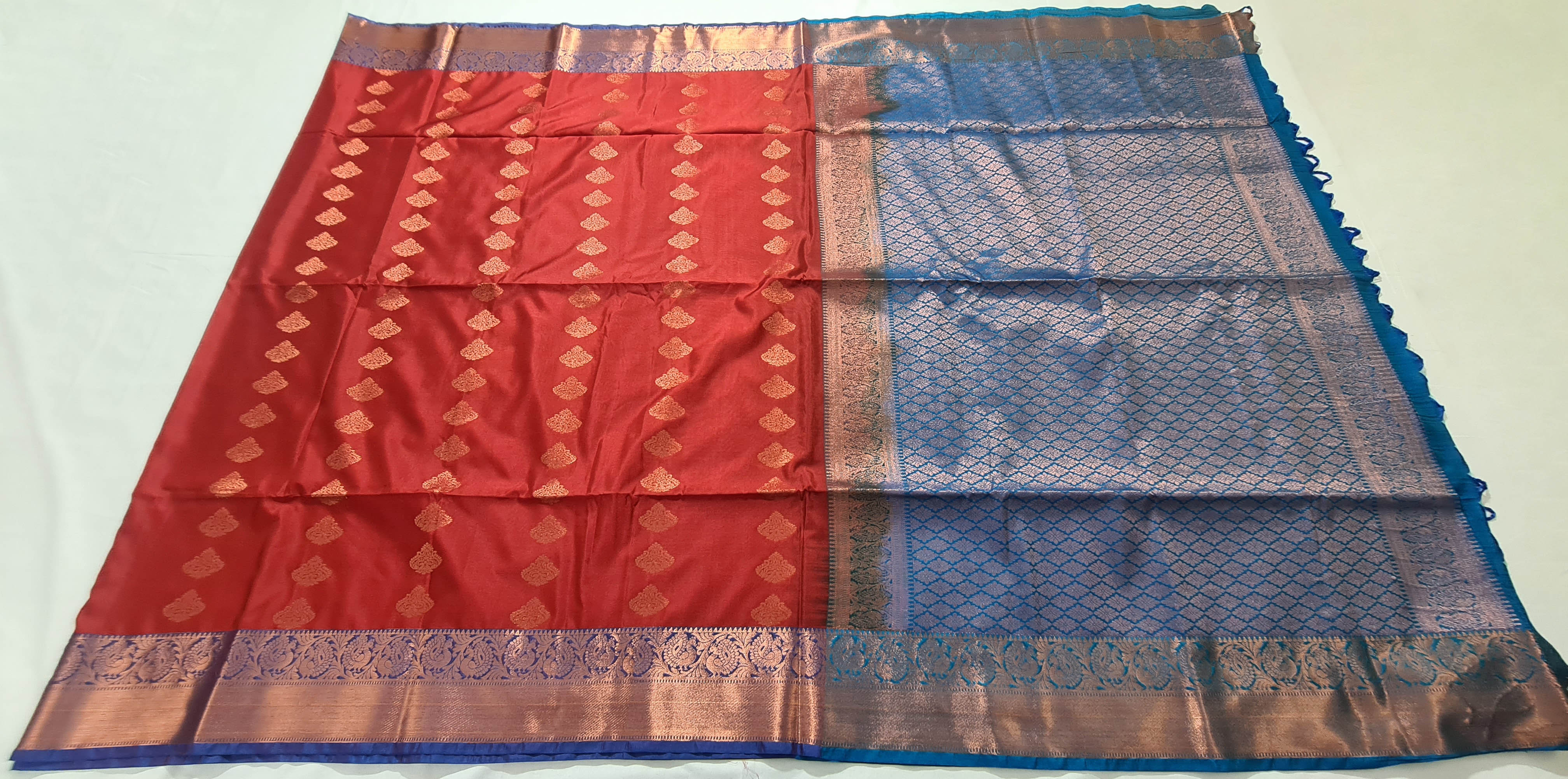Kanchi Vegan Silk Saree With Contrast Blouse and Rich Jari Pallu