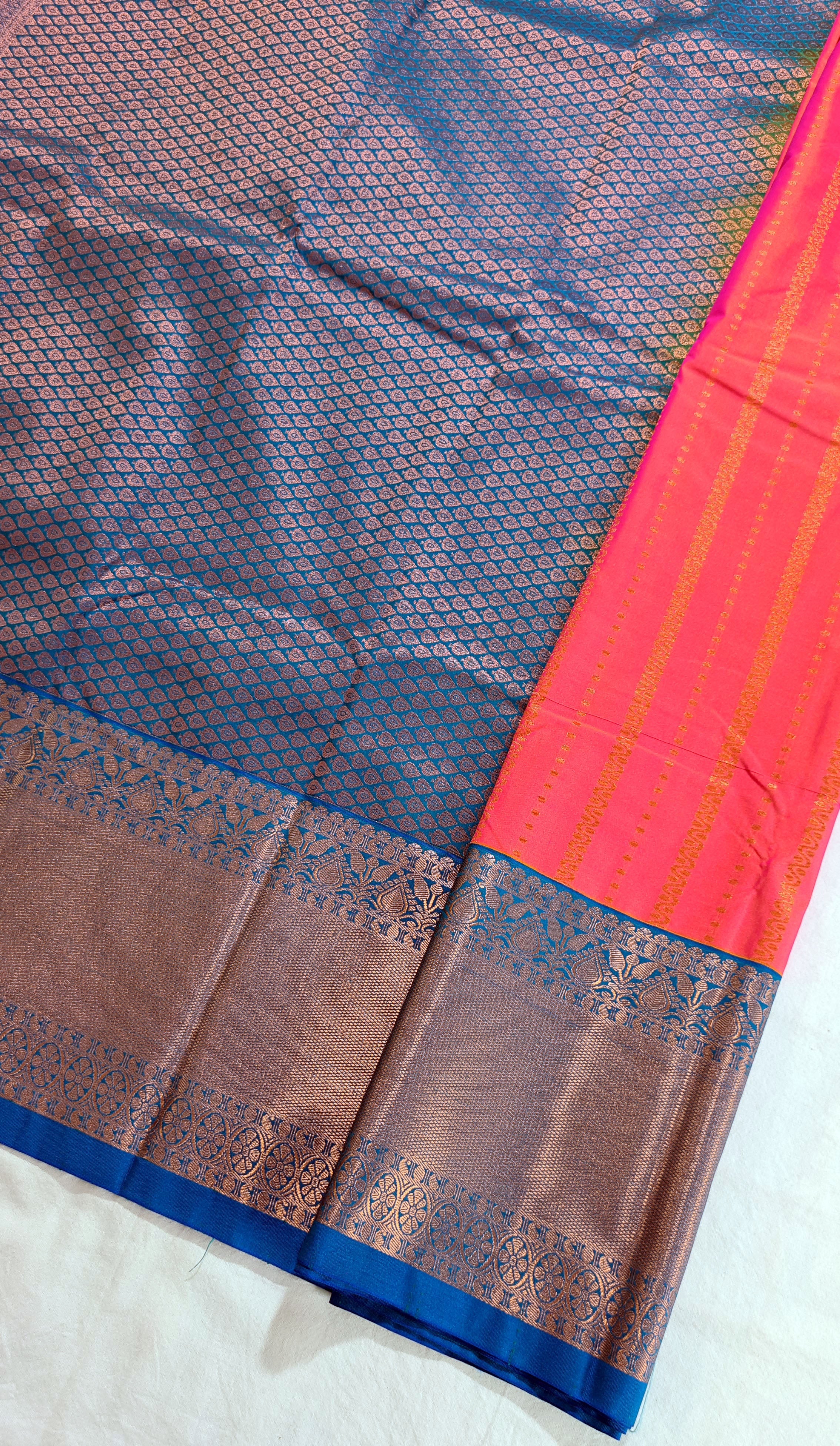 Kanchi Vegan Silk Saree With Contrast Blouse and Rich Jari Pallu