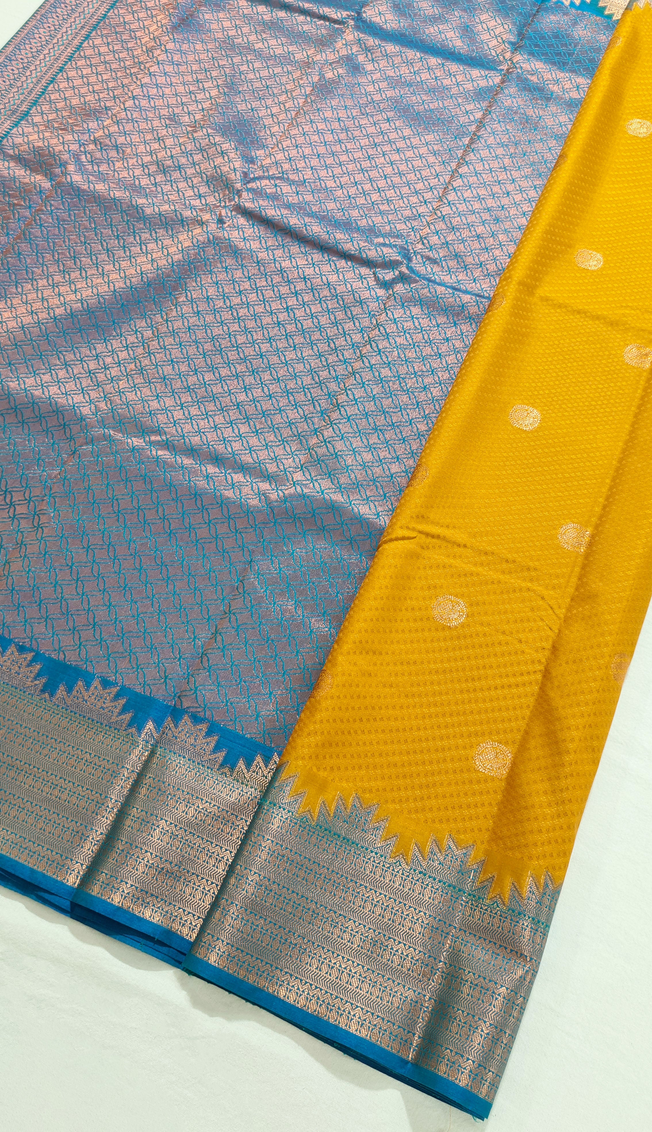 Kanchi Vegan Silk Saree With Contrast Blouse and Rich Jari Pallu