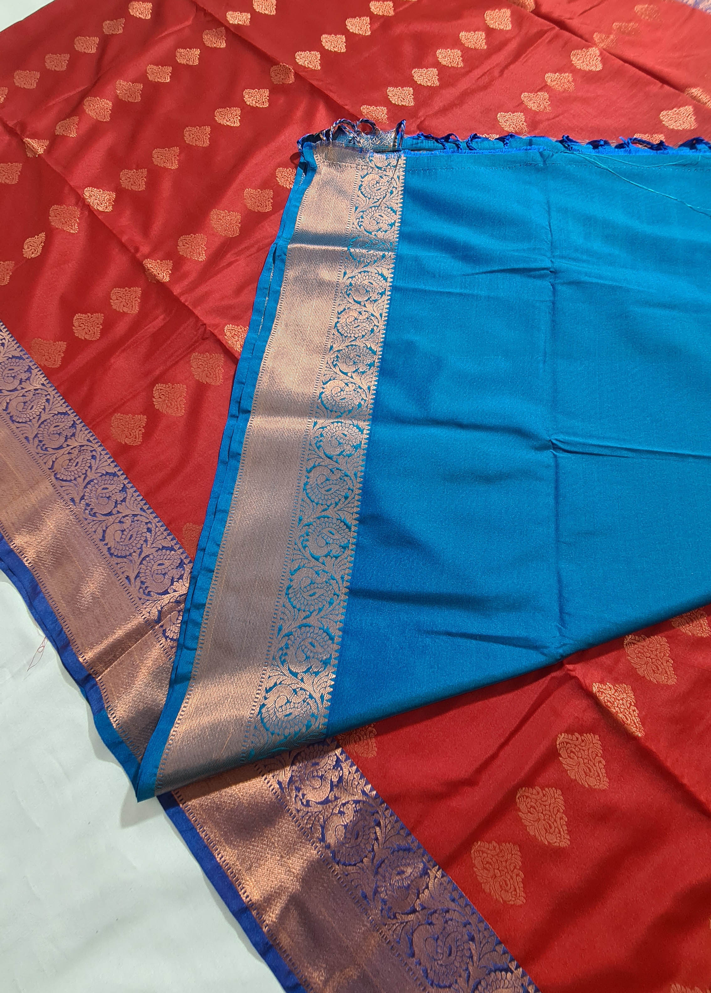Kanchi Vegan Silk Saree With Contrast Blouse and Rich Jari Pallu