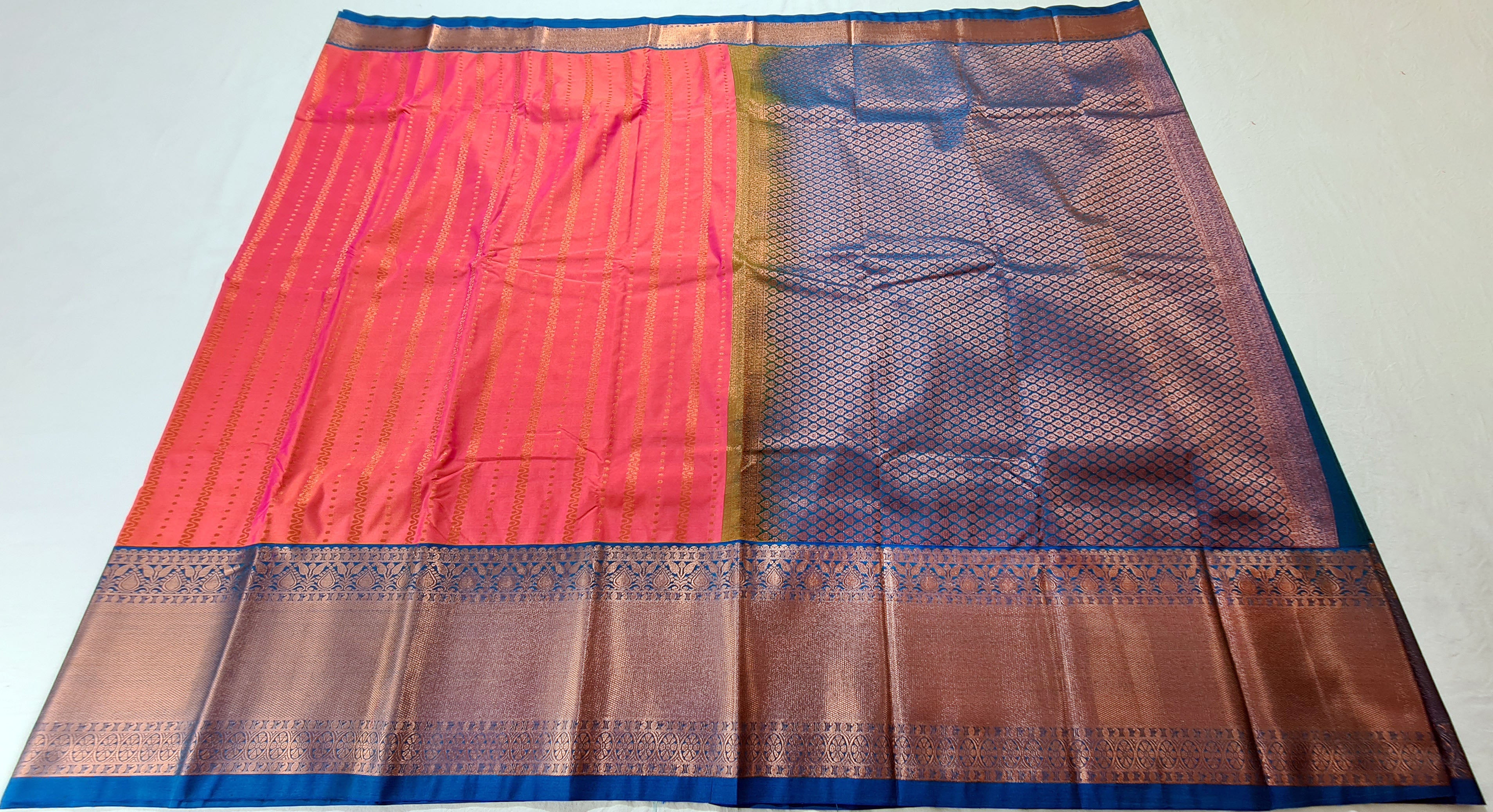 Kanchi Vegan Silk Saree With Contrast Blouse and Rich Jari Pallu