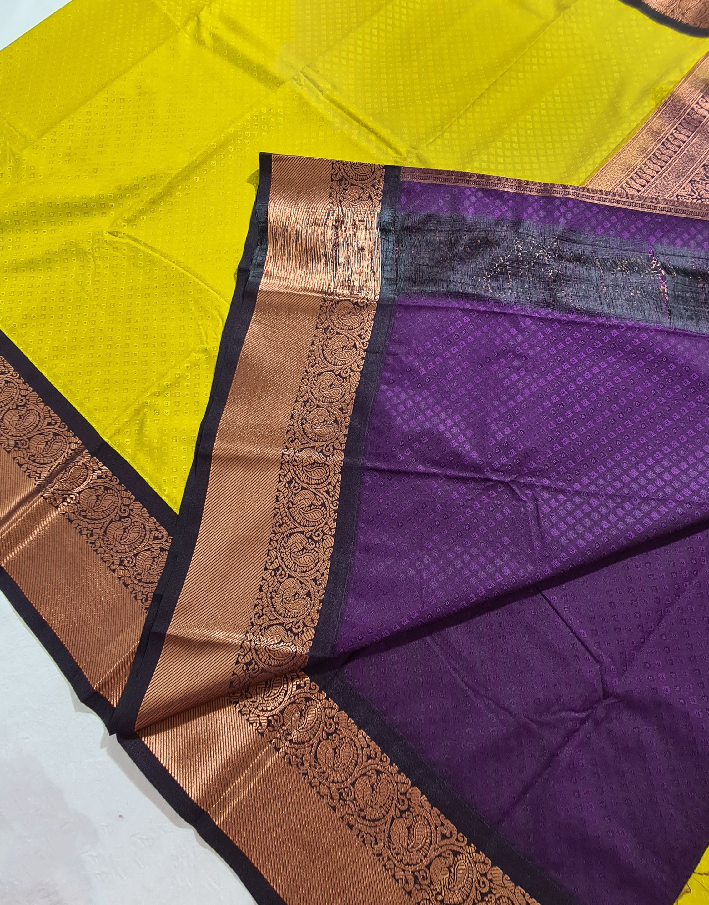 Kanchi Vegan Silk Saree With Contrast Blouse and Rich Jari Pallu