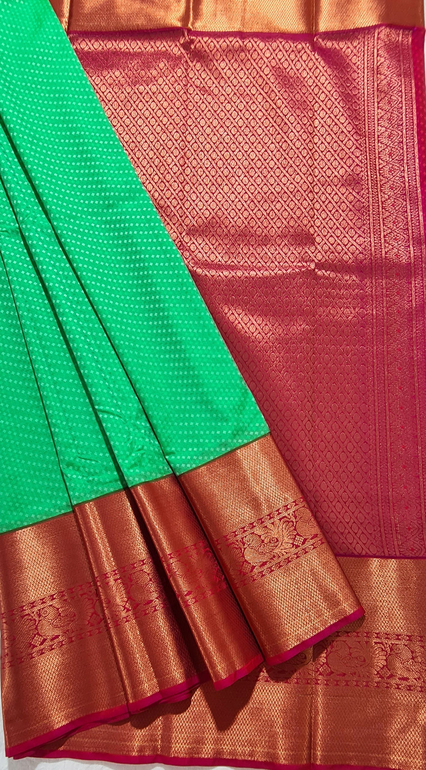 Kanchi Vegan Silk Saree With Contrast Blouse and Rich Jari Pallu
