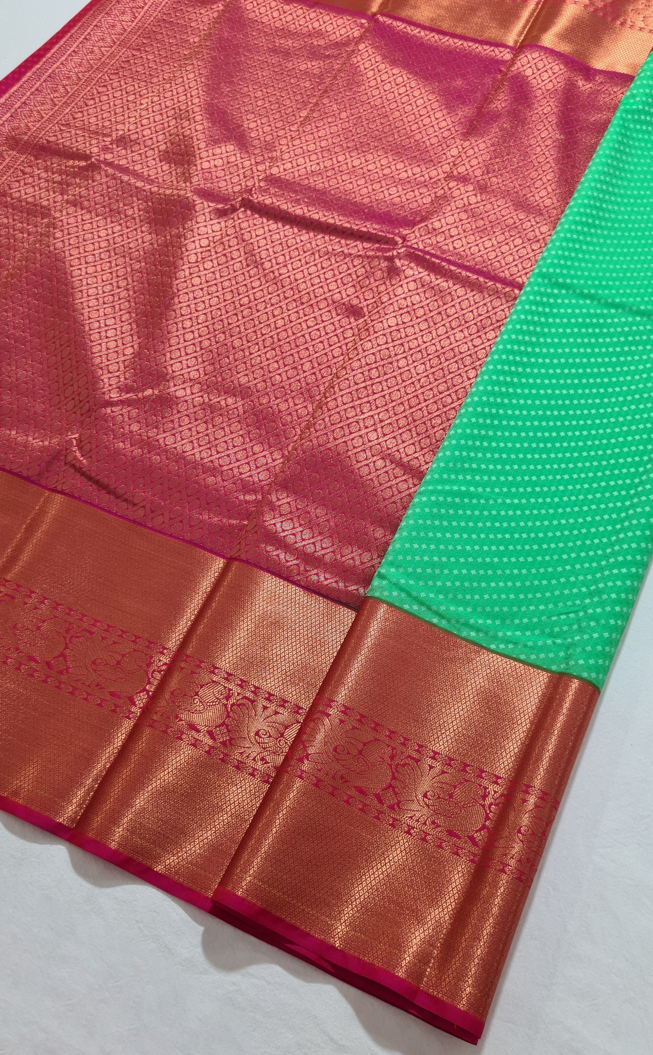 Kanchi Vegan Silk Saree With Contrast Blouse and Rich Jari Pallu