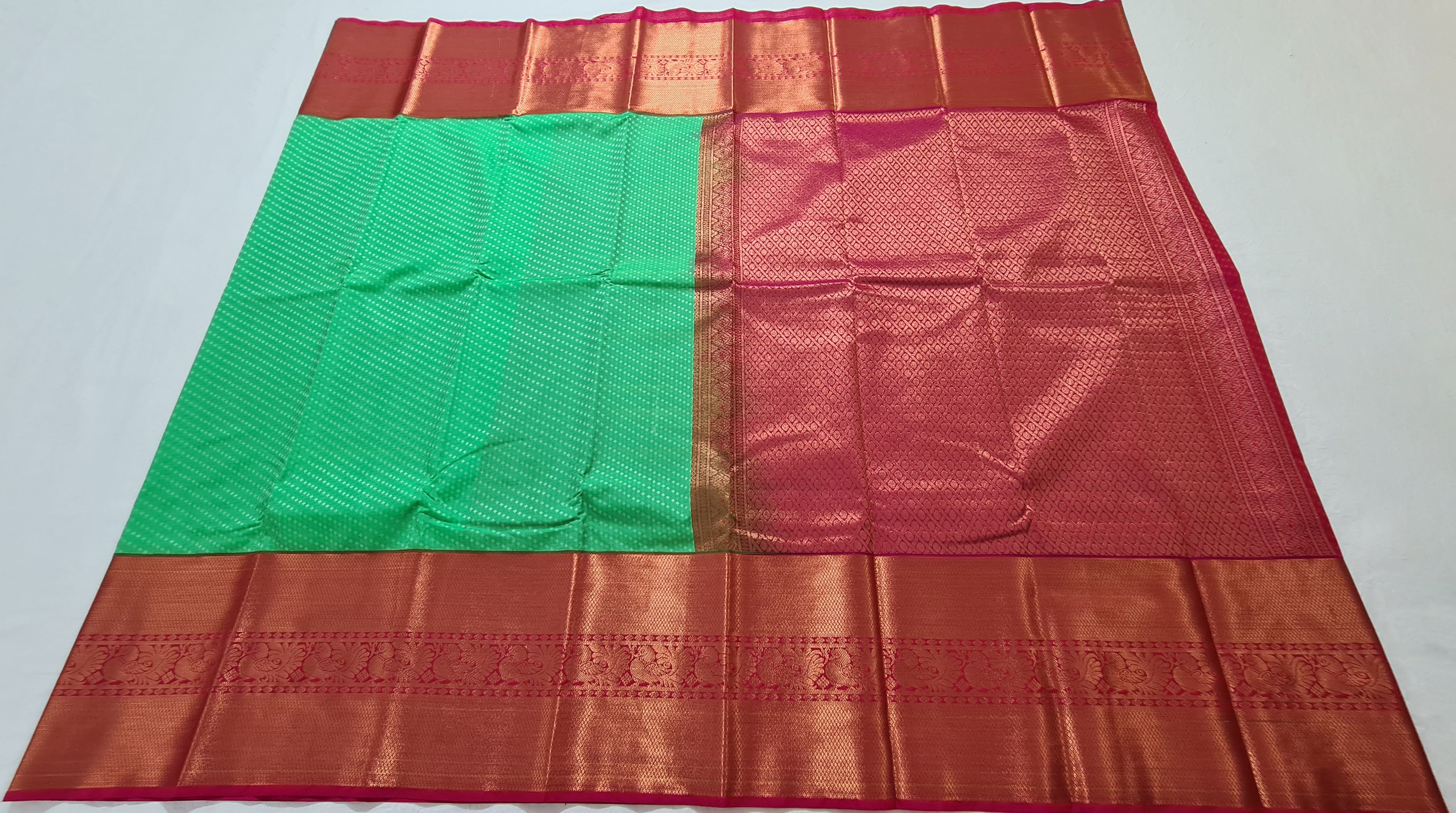 Kanchi Vegan Silk Saree With Contrast Blouse and Rich Jari Pallu