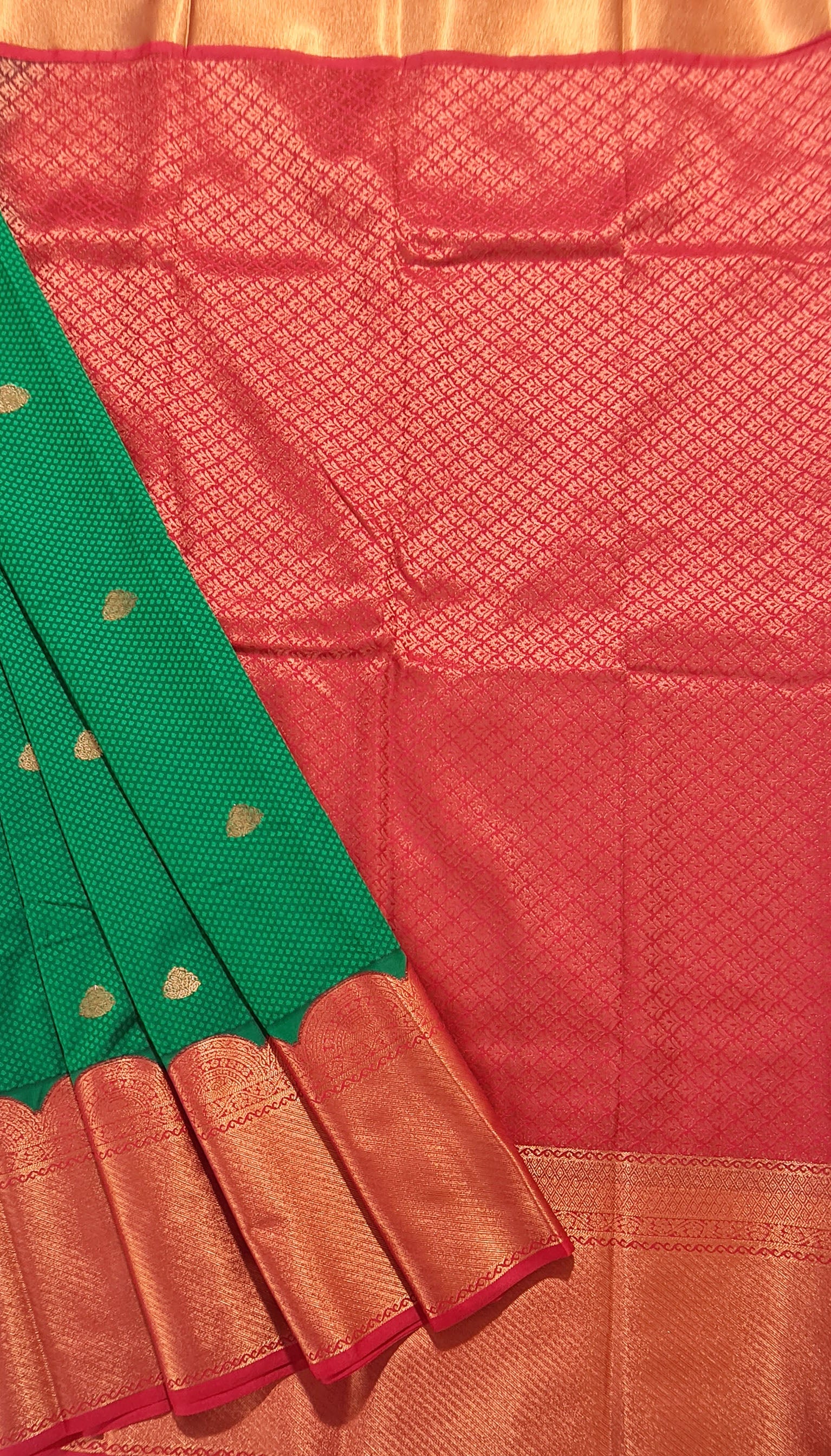 Kanchi Vegan Silk Saree With Contrast Blouse and Rich Jari Pallu