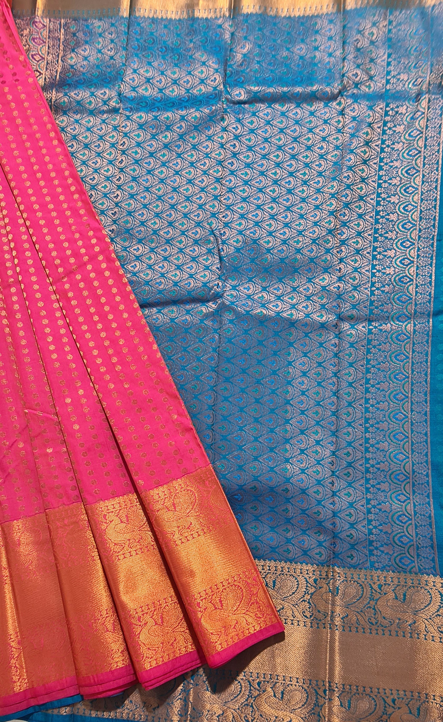 Kanchi Vegan Silk Saree With Contrast Blouse and Rich Jari Pallu