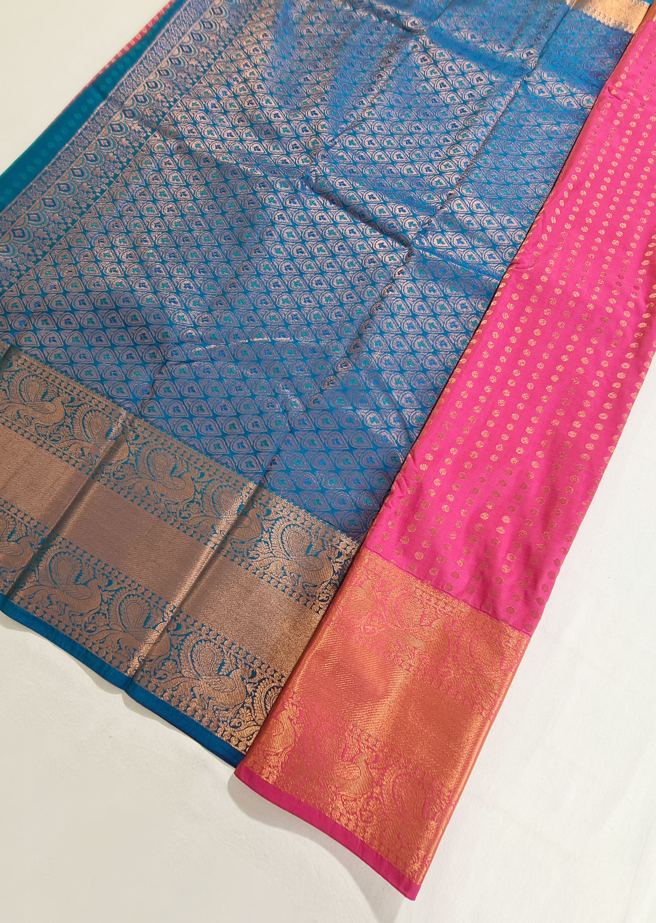 Kanchi Vegan Silk Saree With Contrast Blouse and Rich Jari Pallu