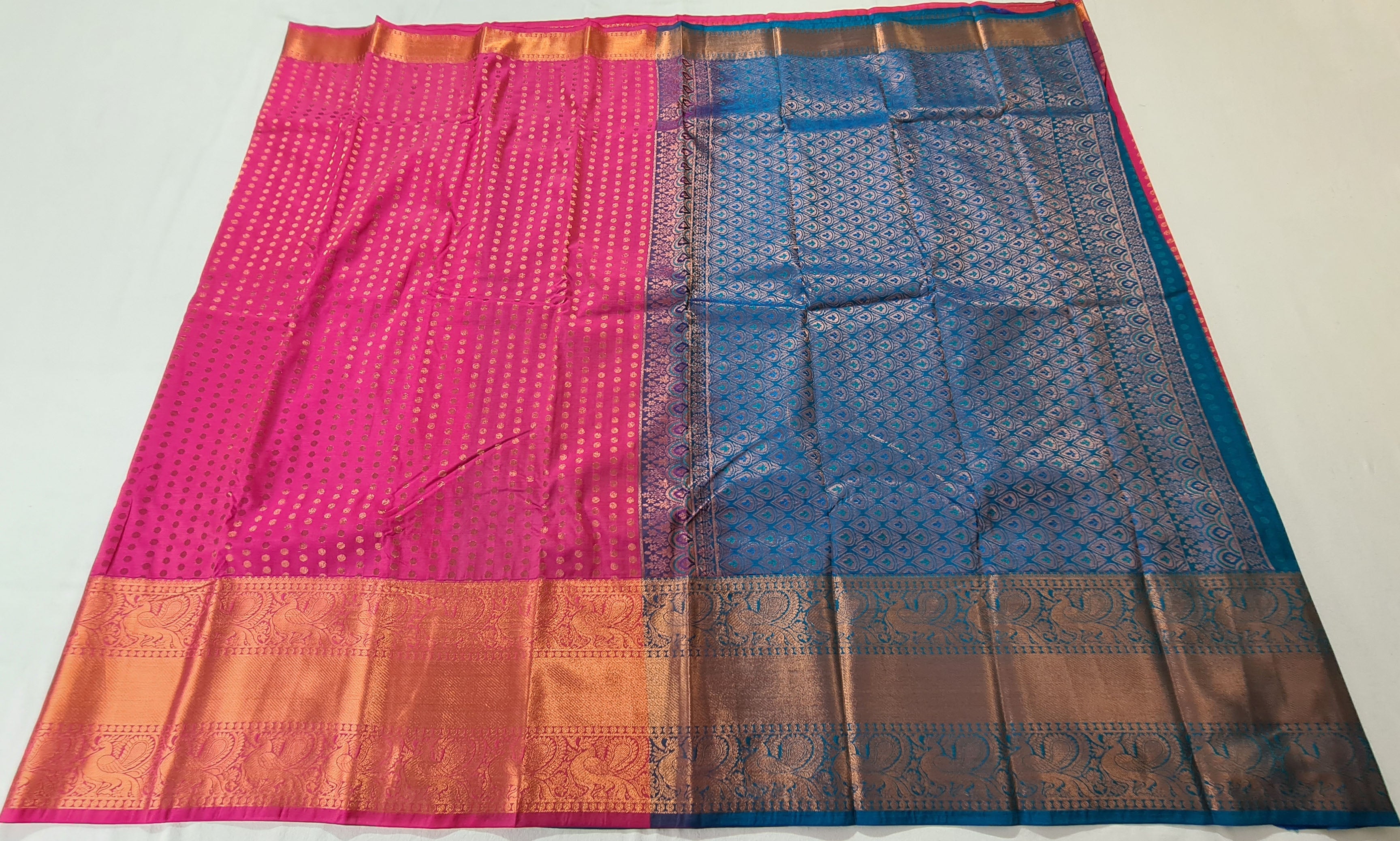 Kanchi Vegan Silk Saree With Contrast Blouse and Rich Jari Pallu