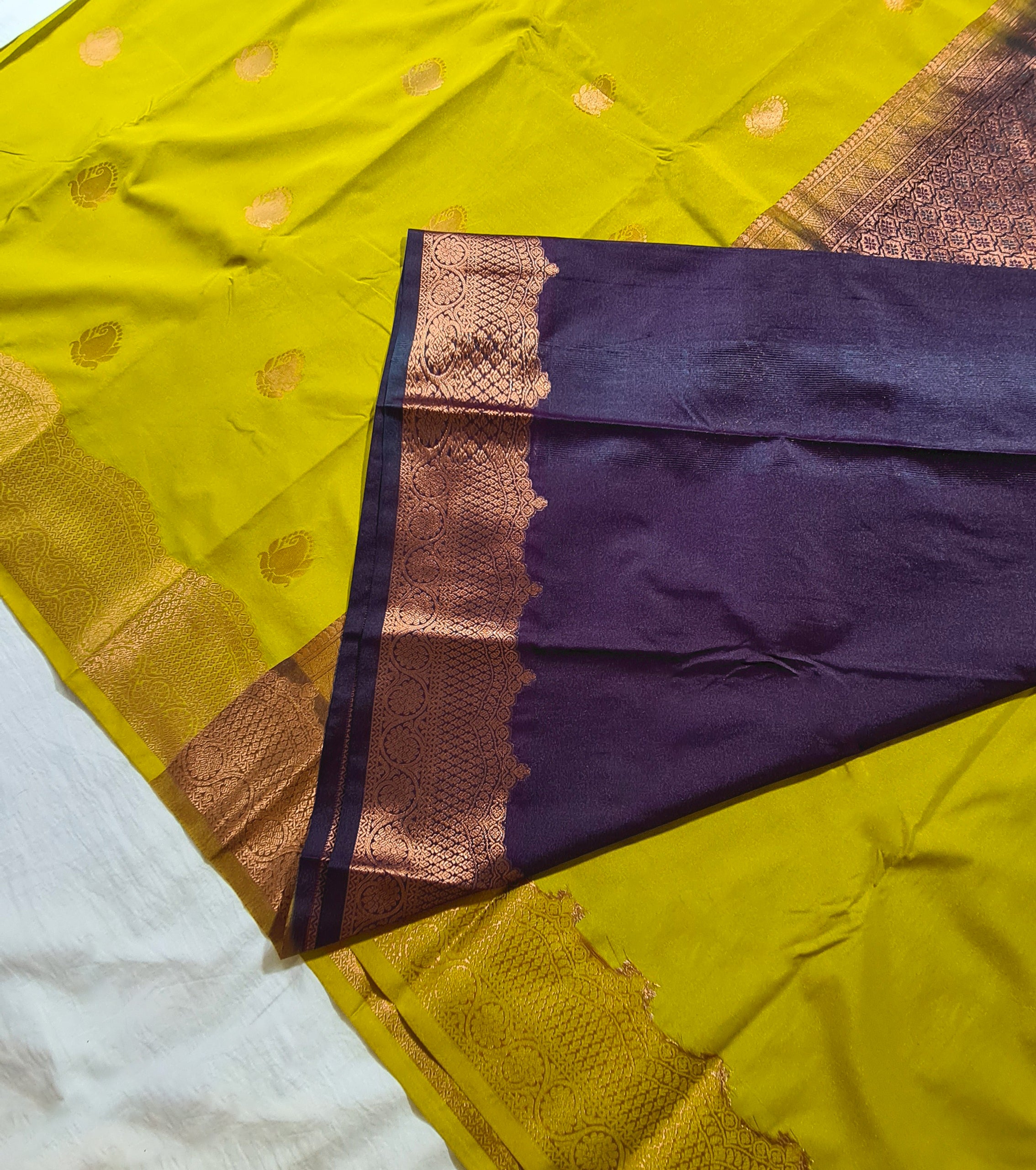 Kanchi Vegan Silk Saree With Contrast Blouse and Rich Jari Pallu
