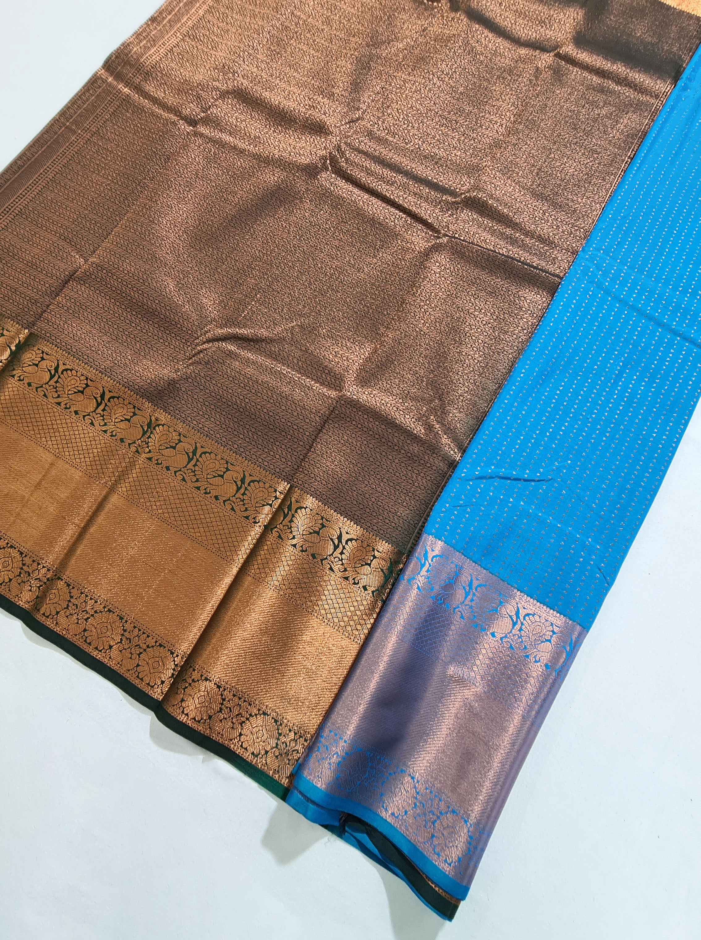Kanchi Vegan Silk Saree With Contrast Blouse and Rich Jari Pallu