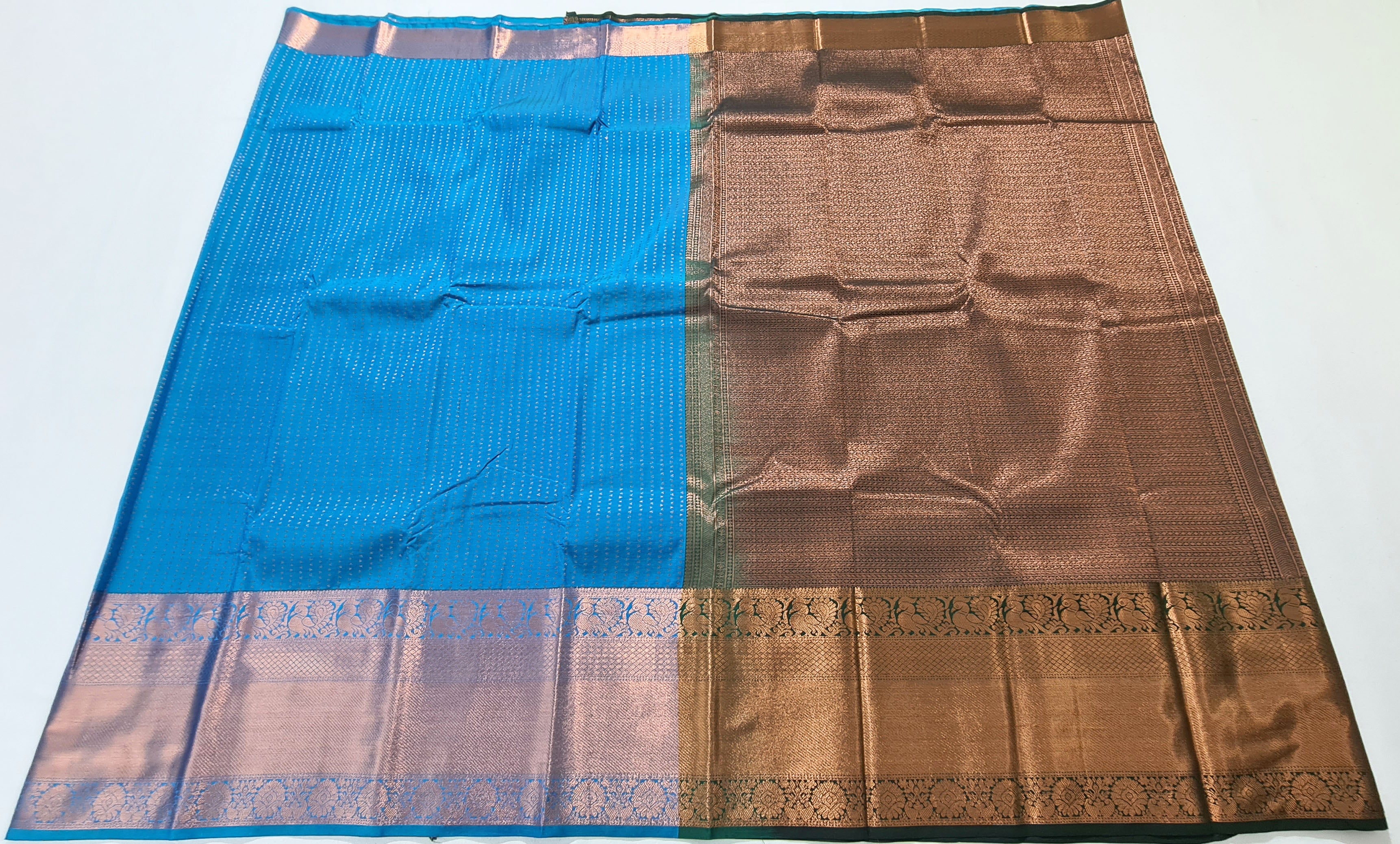 Kanchi Vegan Silk Saree With Contrast Blouse and Rich Jari Pallu