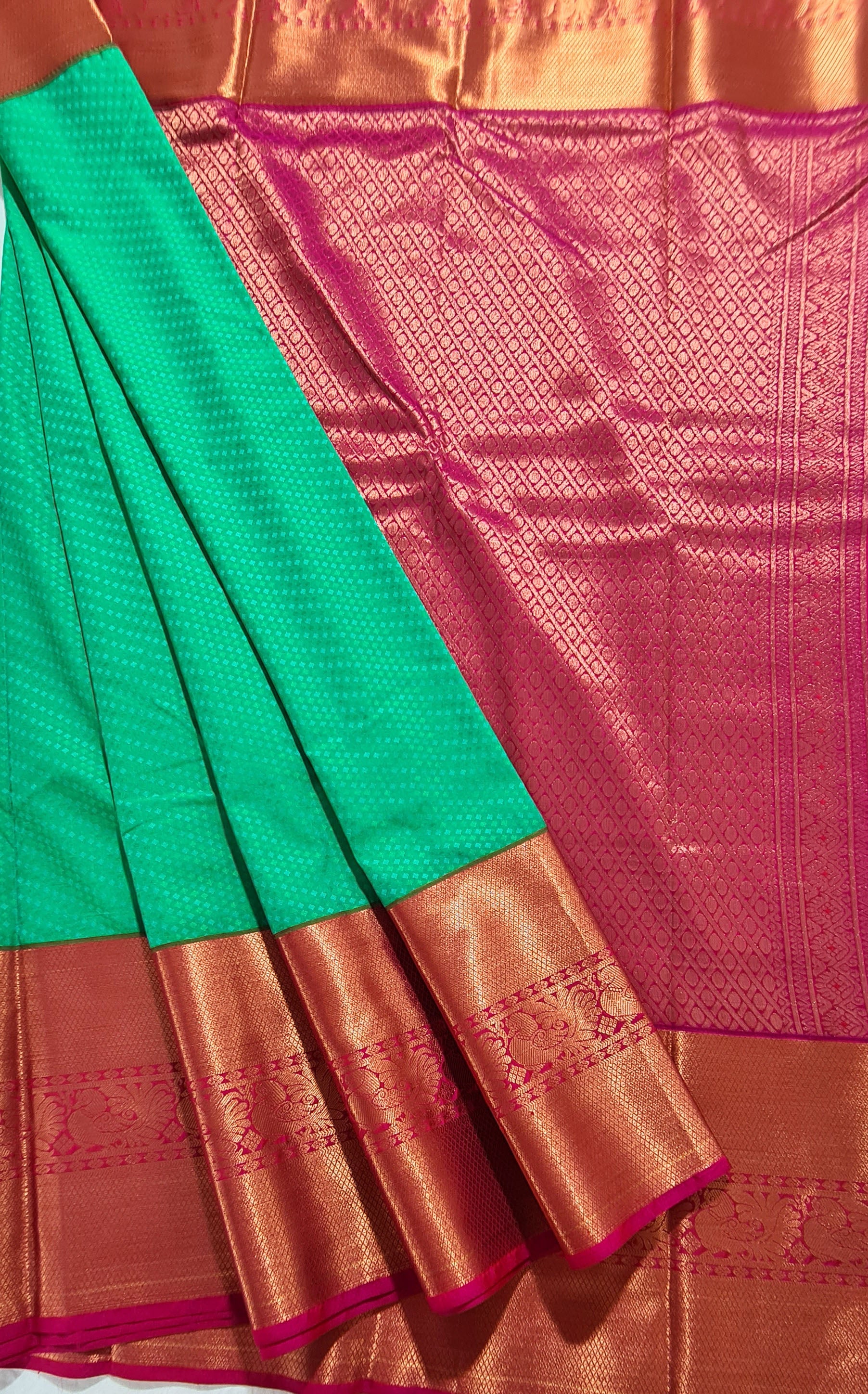 Kanchi Vegan Silk Saree With Contrast Blouse and Rich Jari Pallu